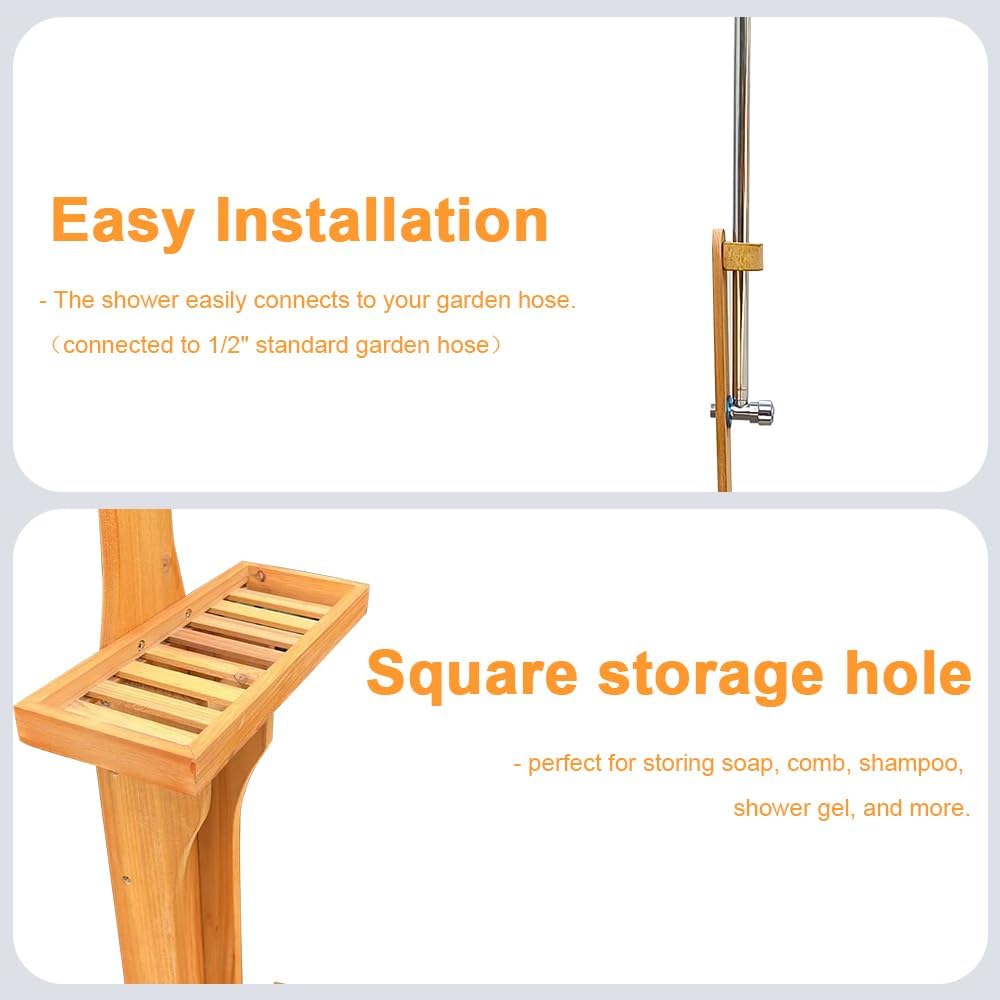 Outdoor Shower Kit Portable Wood Outdoor Garden Pool Shower with Chassis Board for Outdoor Backyard Poolside Beach Pool Spa,Wood