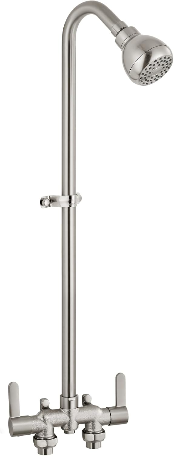 Aolemi Outdoor Shower Fixtures, 31" Exposed Shower System with Shower Head, 2-Handle Outdoor Shower Kit, 3 Inch Center Brass Mixing Valve, Brushed Nickel