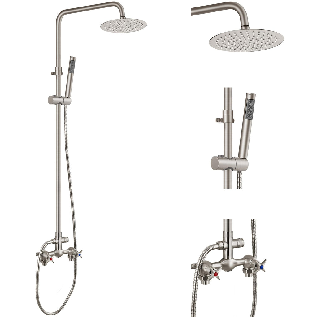 Aolemi Outdoor Shower Kit Outdoor Shower Fixtures Faucet System 2 Handle with 8 Inch Rainfall Shower Head and Handheld Sprayer Exposed Shower with Adjustable Height Shower Pipe Matte Black