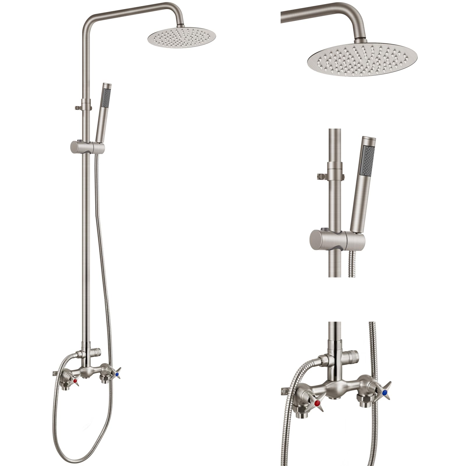 Aolemi Outdoor Shower Kit Outdoor Shower Fixtures Faucet System 2 Handle with 8 Inch Rainfall Shower Head and Handheld Sprayer Exposed Shower with Adjustable Height Shower Pipe Matte Black