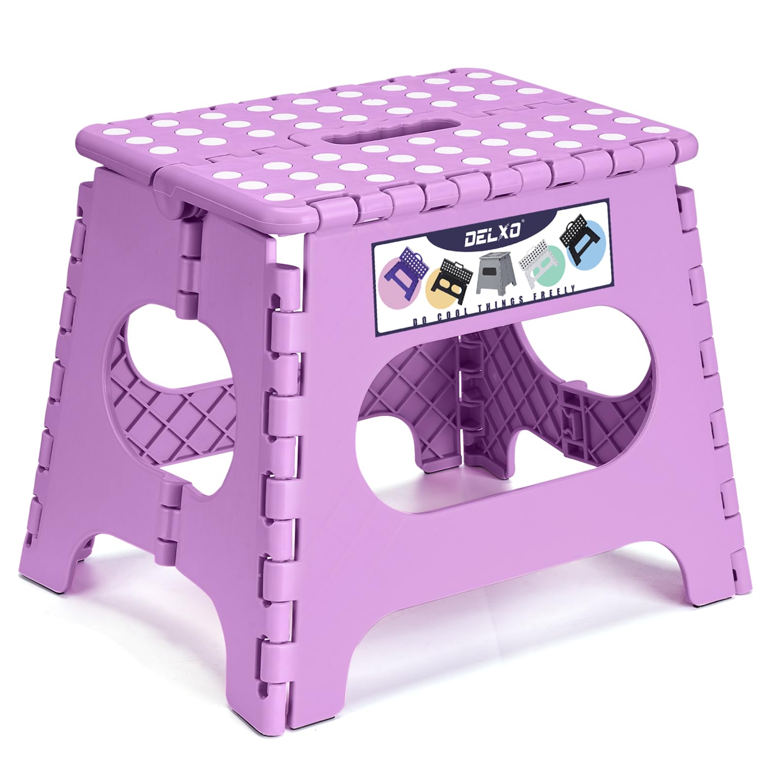 Delxo Folding Step Stool, 13 inch Non-Slip Foldable Stools Up to 300 LBS, Step Stool with Handle, Lightweight for Kitchen, Bathroom, Bedroom, Garden, Black, 1PC