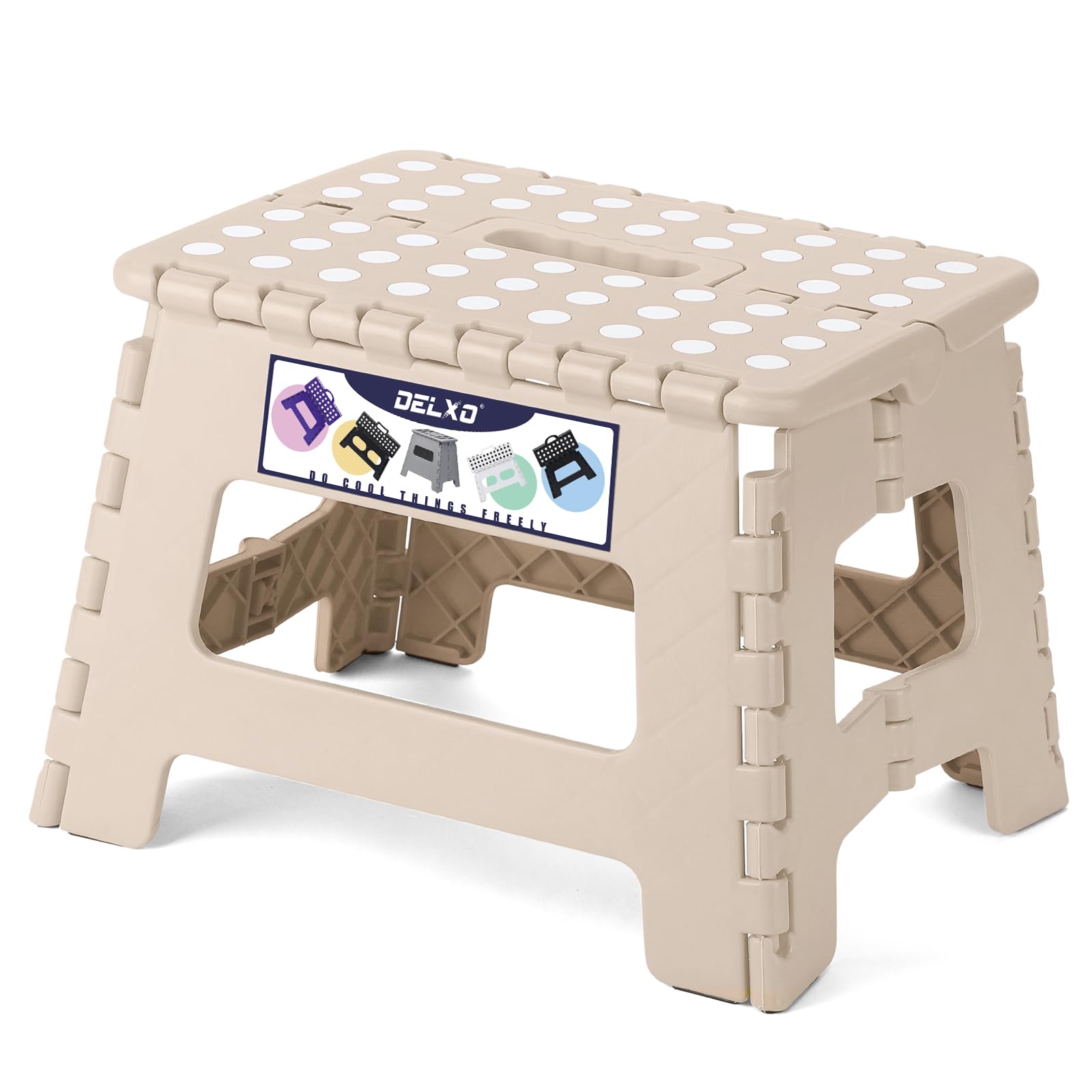 Delxo Folding Step Stool, 13 inch Non-Slip Foldable Stools Up to 300 LBS, Step Stool with Handle, Lightweight for Kitchen, Bathroom, Bedroom, Garden, Black, 1PC