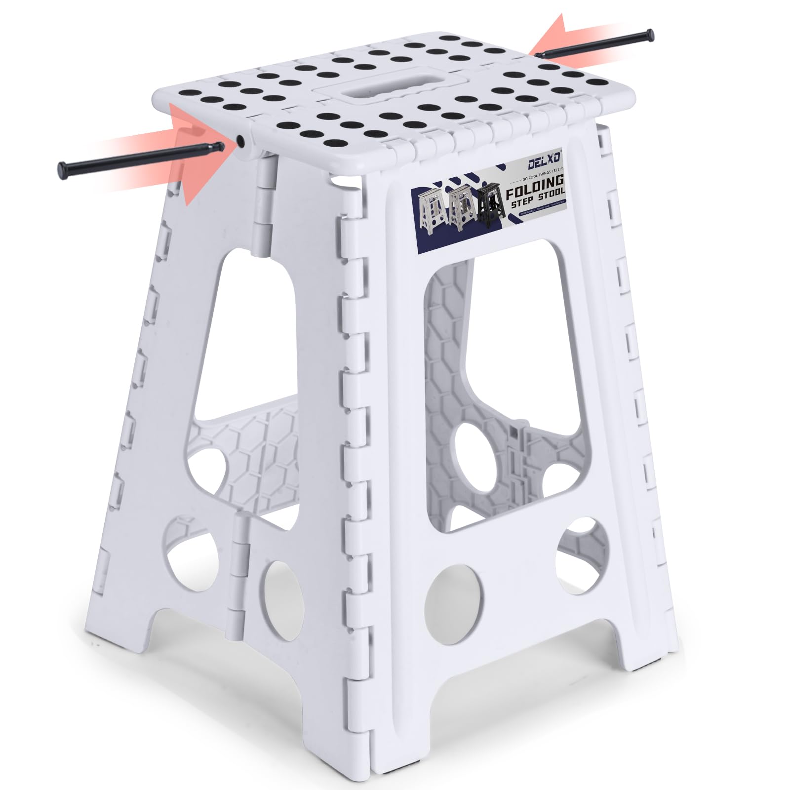 Delxo Folding Step Stool, 13 inch Non-Slip Foldable Stools Up to 300 LBS, Step Stool with Handle, Lightweight for Kitchen, Bathroom, Bedroom, Garden, Black, 1PC