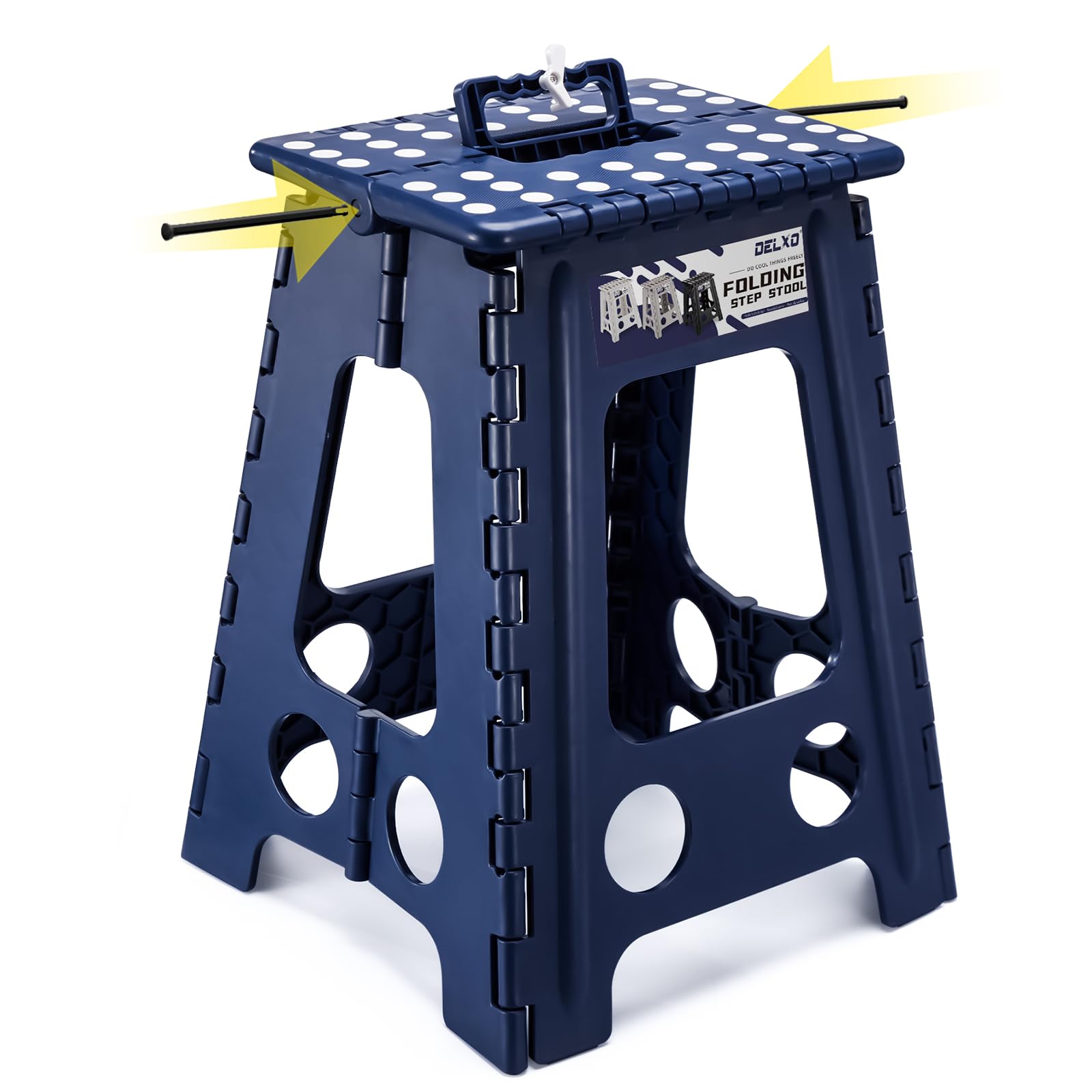 Delxo Folding Step Stool, 13 inch Non-Slip Foldable Stools Up to 300 LBS, Step Stool with Handle, Lightweight for Kitchen, Bathroom, Bedroom, Garden, Black, 1PC