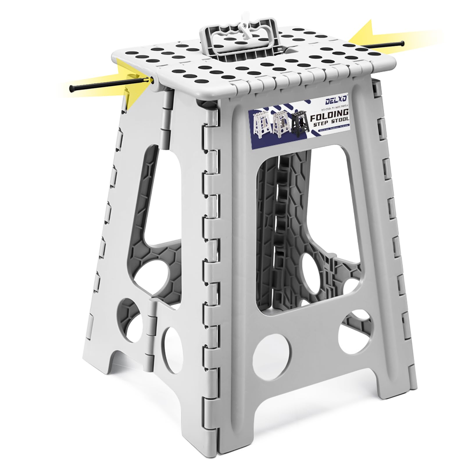 Delxo Folding Step Stool, 13 inch Non-Slip Foldable Stools Up to 300 LBS, Step Stool with Handle, Lightweight for Kitchen, Bathroom, Bedroom, Garden, Black, 1PC