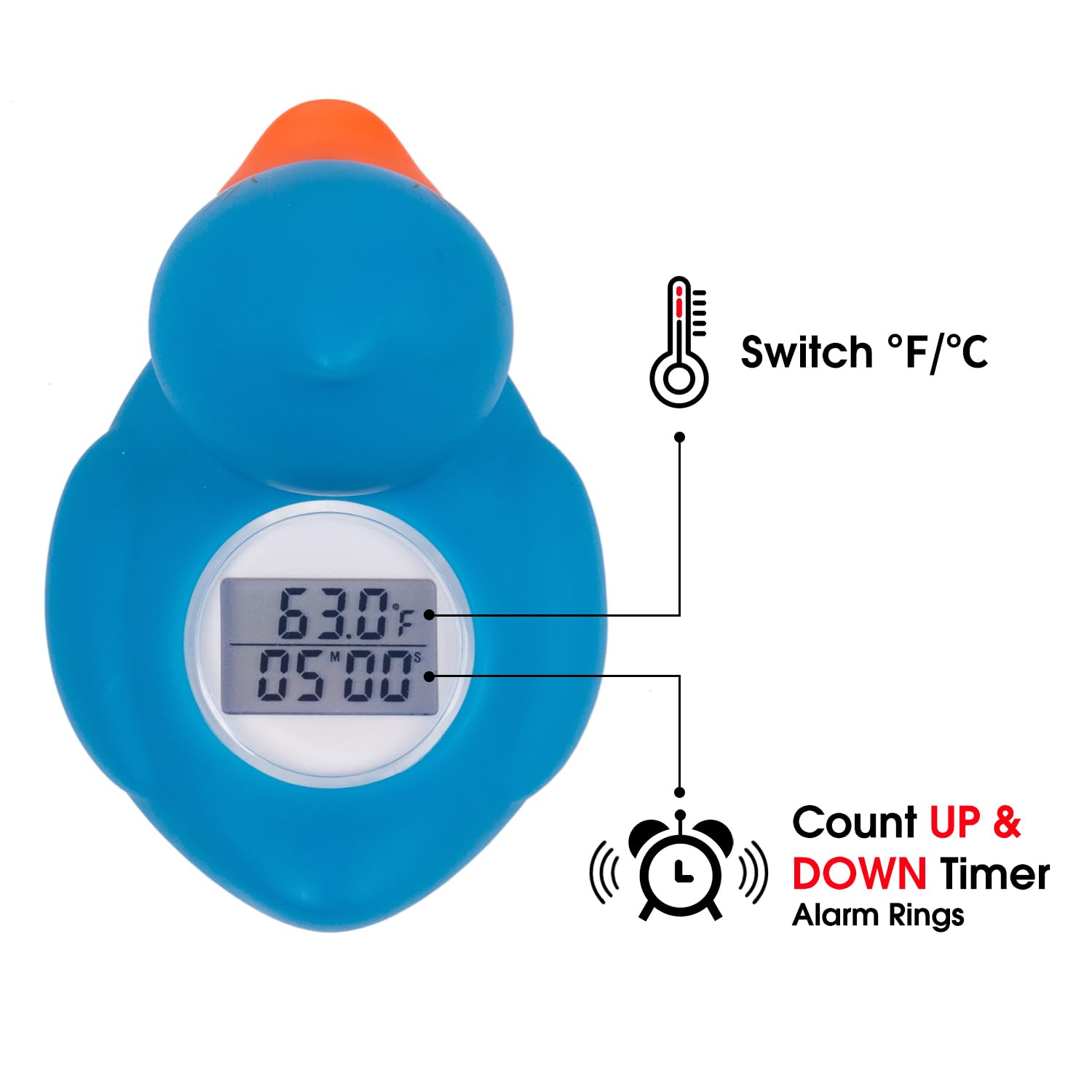 Ice Bath Thermometer & Timer, 100% Waterproof, Floating Water Thermometer for Ice Bath with Count Down/Up Timer Alarm, Blue Duck, Clear Digital Display, Cold Plunge Accessories