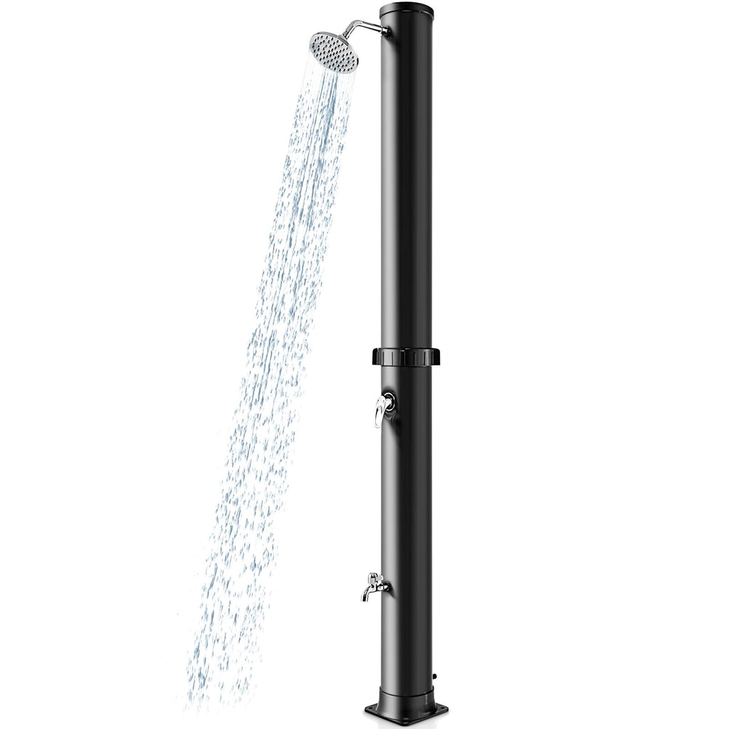 Goplus 10 Gallon Solar Heated Outdoor Shower, 7.2 FT Freestanding Outside Shower with Rotating Shower Head, Temperature Adjustment & Foot Shower, for Backyard Beach Pool Spa (Black)