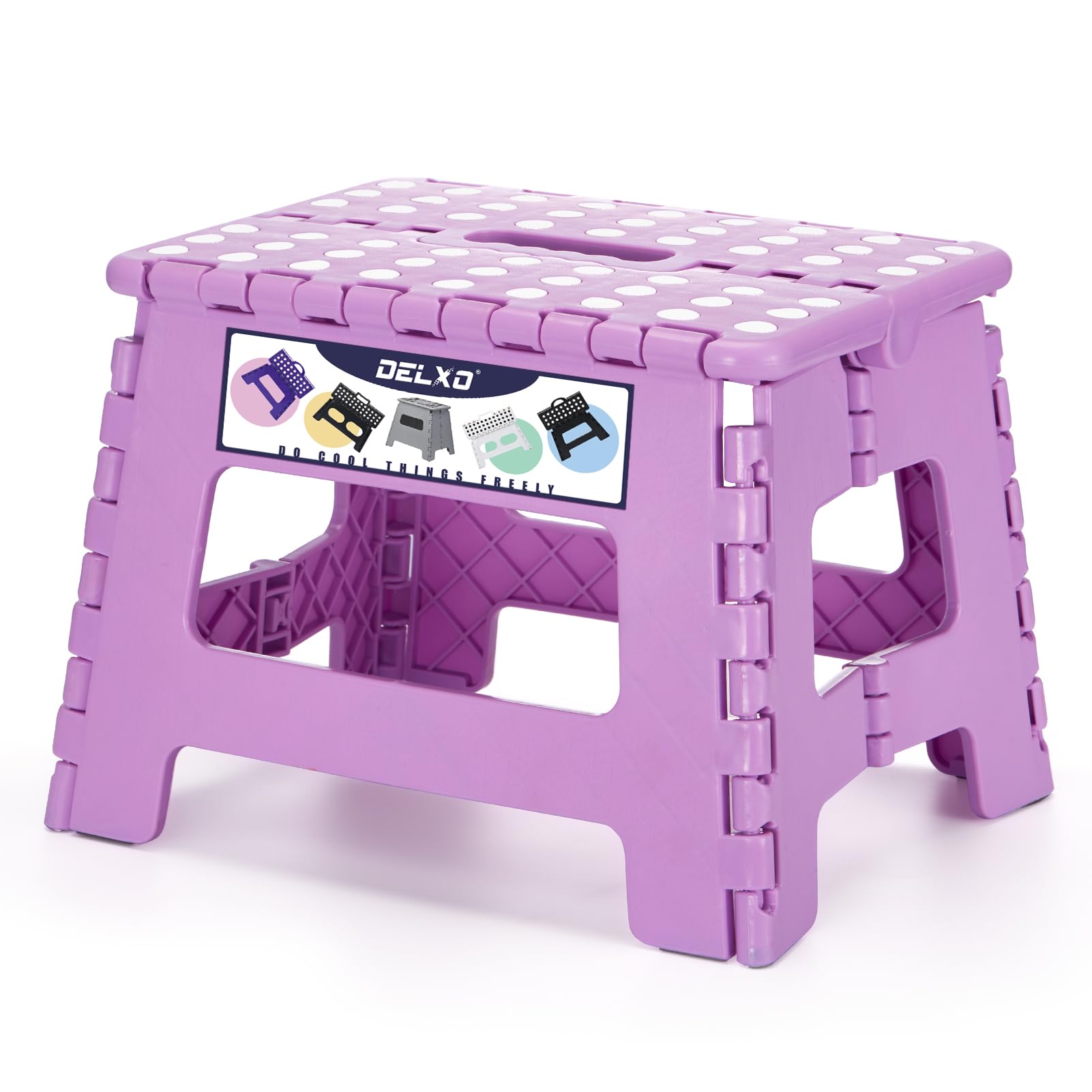 Delxo Folding Step Stool, 13 inch Non-Slip Foldable Stools Up to 300 LBS, Step Stool with Handle, Lightweight for Kitchen, Bathroom, Bedroom, Garden, Black, 1PC