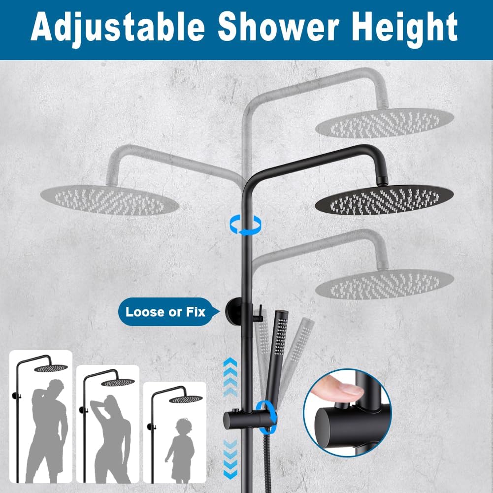 POP SANITARYWARE Outdoor Shower Kit Matte Black 2 Handle Shower Faucet Set Wall Mounted Shower Fixture High Pressure 8 Inch Shower Head System and Handheld Spray Combo