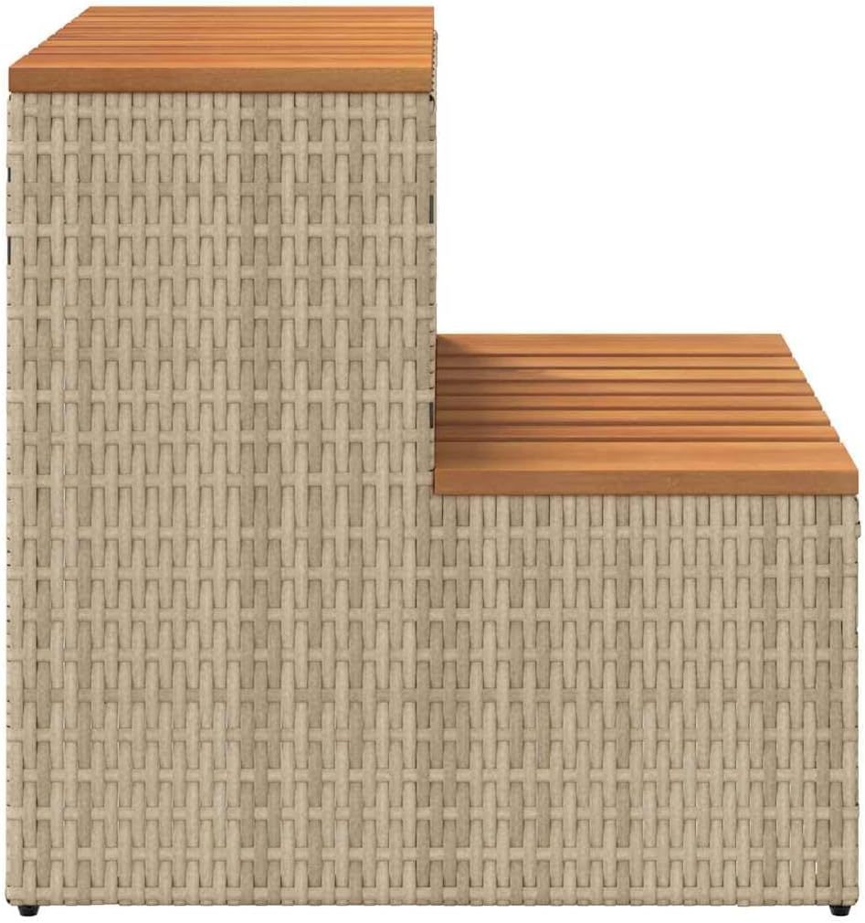 vidaXL Hot Tub Step Beige 19.7"x19.7"x19.9" Poly Rattan and Solid Acacia, spa tub Step, 2-Step Ladder, Step Stool, Step for hot tub, Pool Ladder