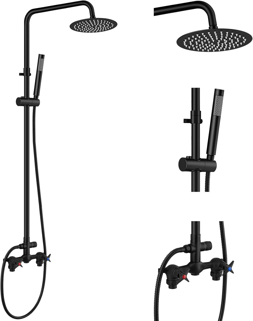Aolemi Outdoor Shower Kit Outdoor Shower Fixtures Faucet System 2 Handle with 8 Inch Rainfall Shower Head and Handheld Sprayer Exposed Shower with Adjustable Height Shower Pipe Matte Black