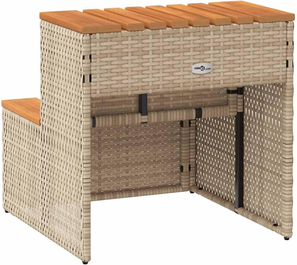 vidaXL Hot Tub Step Beige 19.7"x19.7"x19.9" Poly Rattan and Solid Acacia, spa tub Step, 2-Step Ladder, Step Stool, Step for hot tub, Pool Ladder