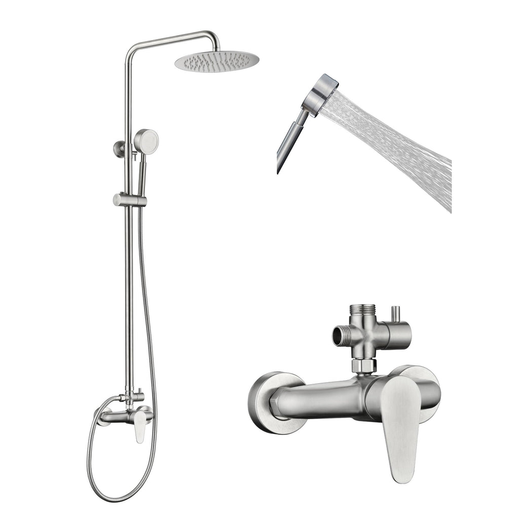 Shower Faucet -Shower System，Shower Faucets Sets Complete - Outdoor Shower Kit/Outdoor Shower Enclosure/Outdoor Shower Fixtures W/ SS304 Shower Head with Handheld High Pressure, Brushed Nickel