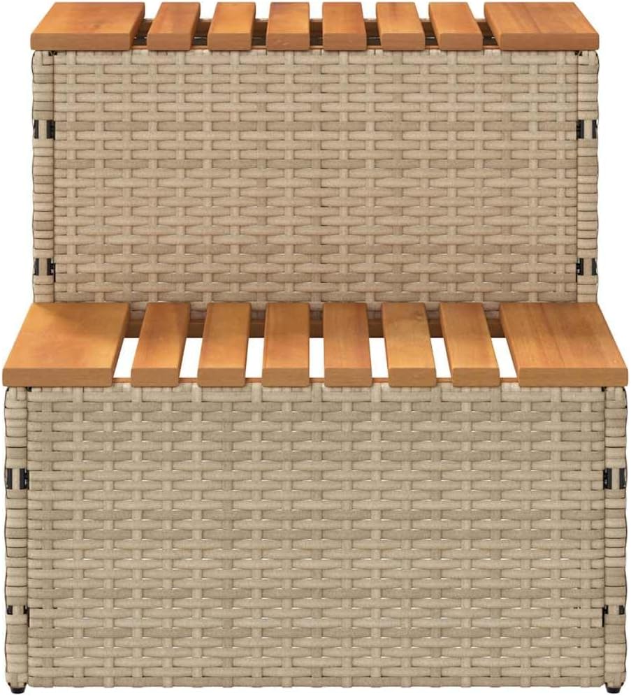vidaXL Hot Tub Step Beige 19.7"x19.7"x19.9" Poly Rattan and Solid Acacia, spa tub Step, 2-Step Ladder, Step Stool, Step for hot tub, Pool Ladder