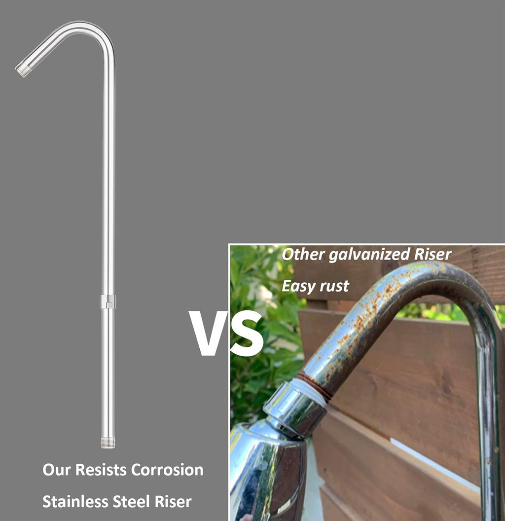 Artiwell Outdoor Shower Fixture System,with Rustproof Riser and Riser Extension, Double Handle Utility Shower Faucet with Showerhead and Soap Dish, Polished Chrome