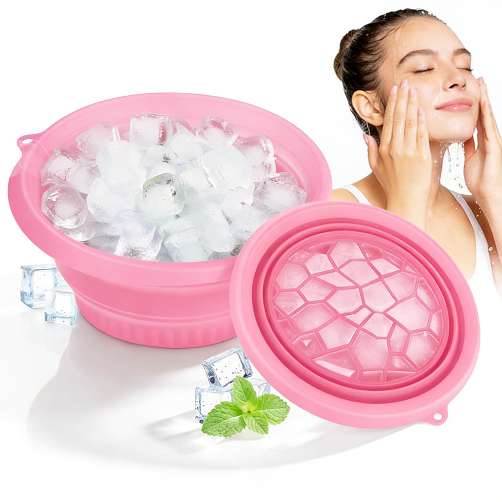 Face Ice Bath Bowl, Collapsible Silicone Bowl for Facial Cold Plunge, Reusable Cold Plunge Basin, Built-in Ice Tray for Skin Tightening, Ice Bath Tool for Home,Travel, Camping (Black, Square)