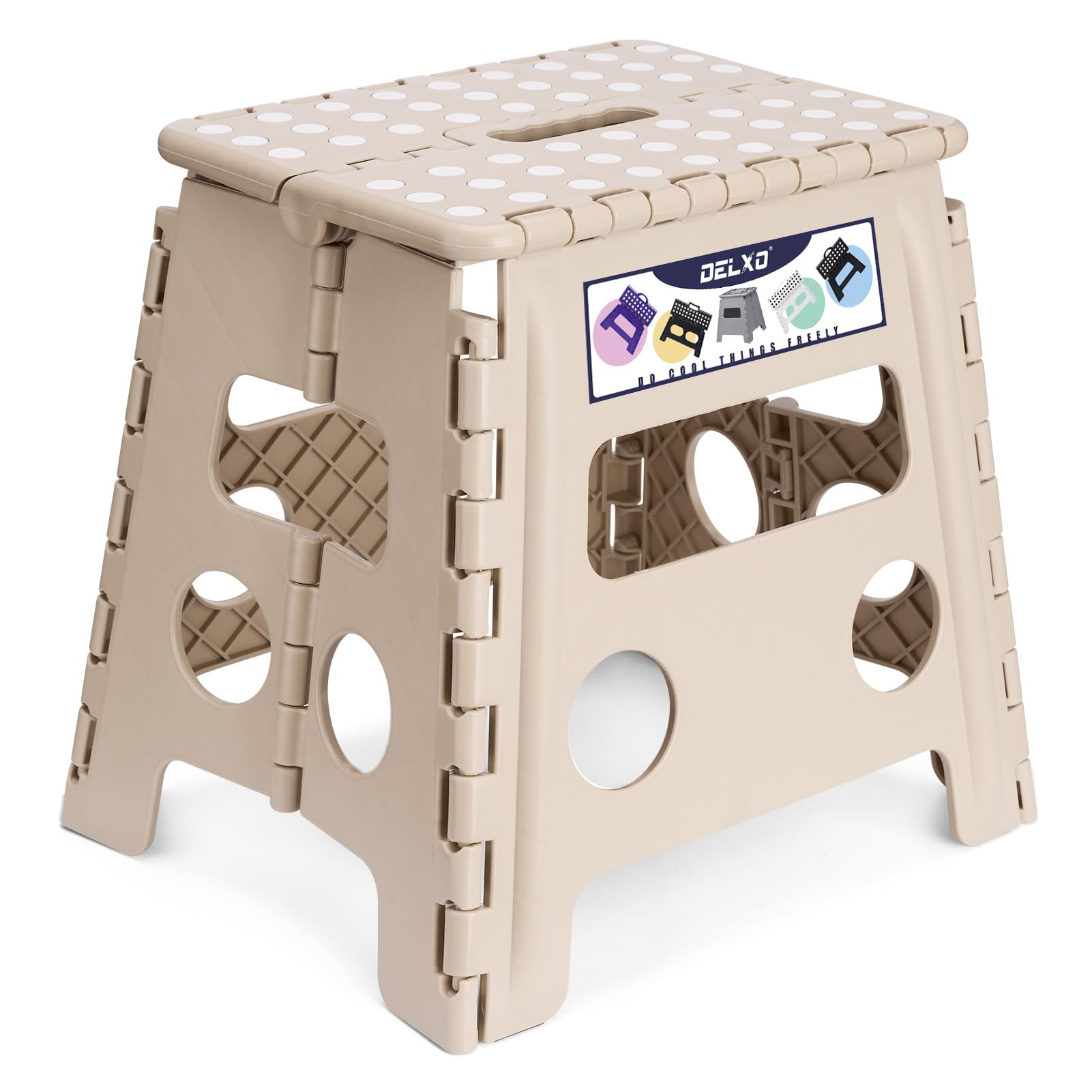 Delxo Folding Step Stool, 13 inch Non-Slip Foldable Stools Up to 300 LBS, Step Stool with Handle, Lightweight for Kitchen, Bathroom, Bedroom, Garden, Black, 1PC