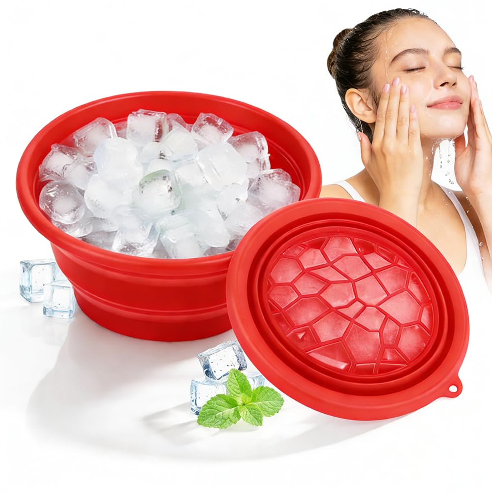 Face Ice Bath Bowl, Collapsible Silicone Bowl for Facial Cold Plunge, Reusable Cold Plunge Basin, Built-in Ice Tray for Skin Tightening, Ice Bath Tool for Home,Travel, Camping (Black, Square)