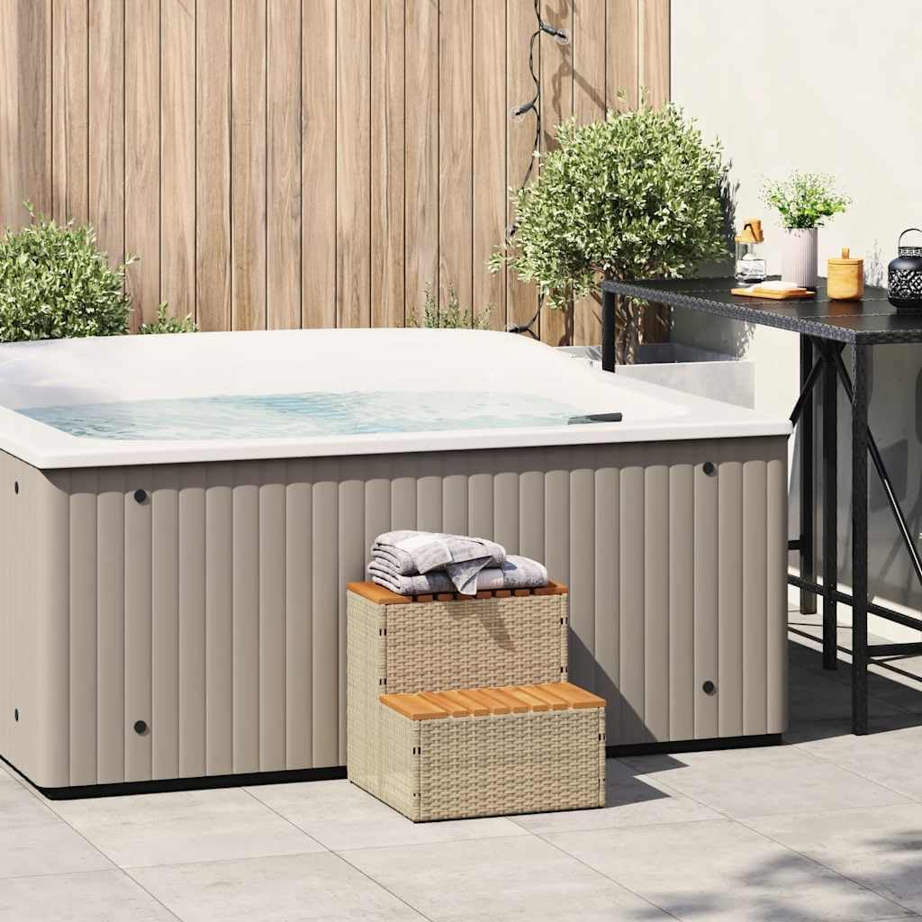vidaXL Hot Tub Step Beige 19.7"x19.7"x19.9" Poly Rattan and Solid Acacia, spa tub Step, 2-Step Ladder, Step Stool, Step for hot tub, Pool Ladder