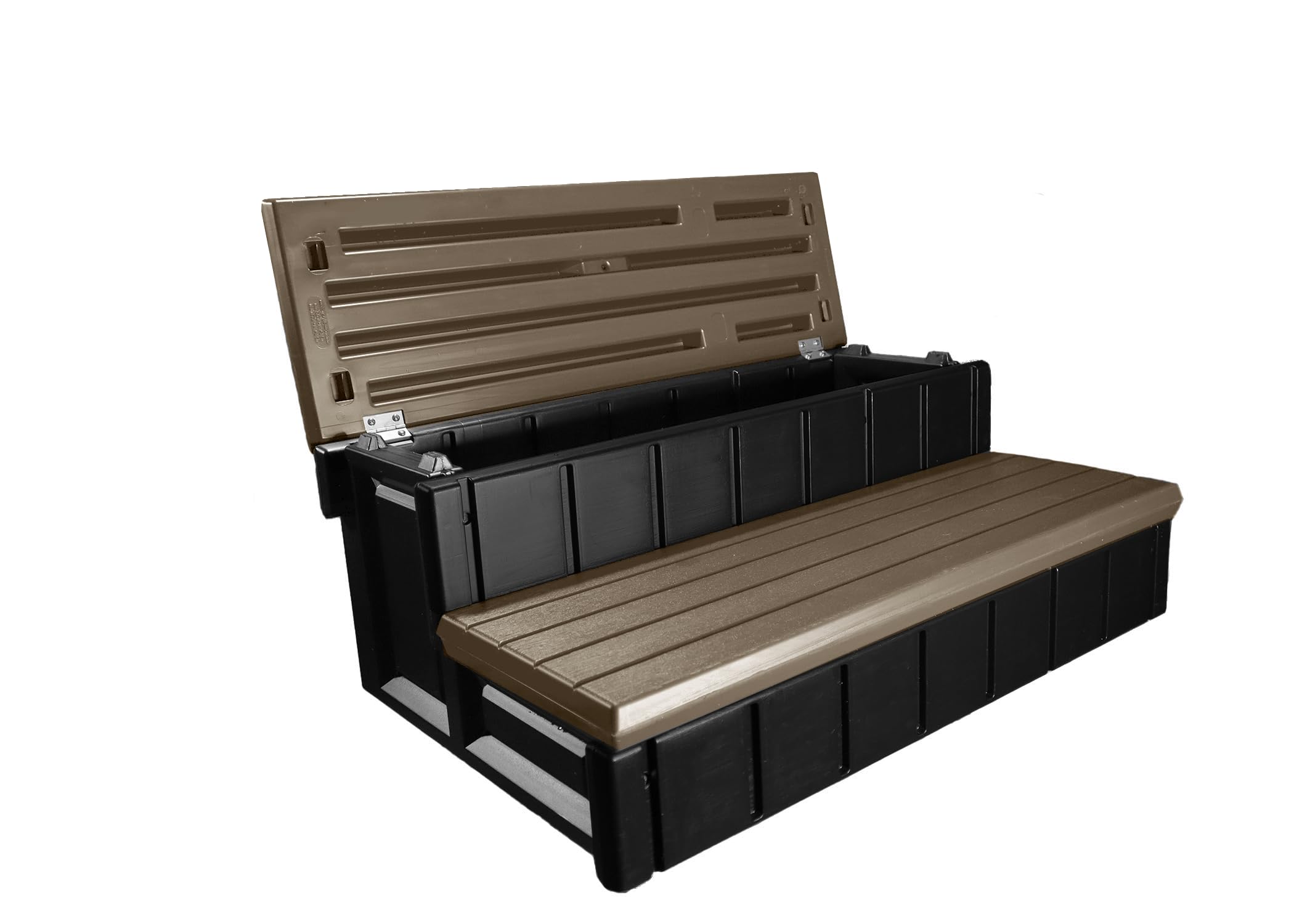 Confer Plastics Two Tier 36" Wide Storage Hot Tub Step: Durable, Multi-Functional, Non-Skid Spa Steps, Easy Installation, Sturdy, Long Lasting Upgrade to Your Space. Proudly Made in USA. - Redwood