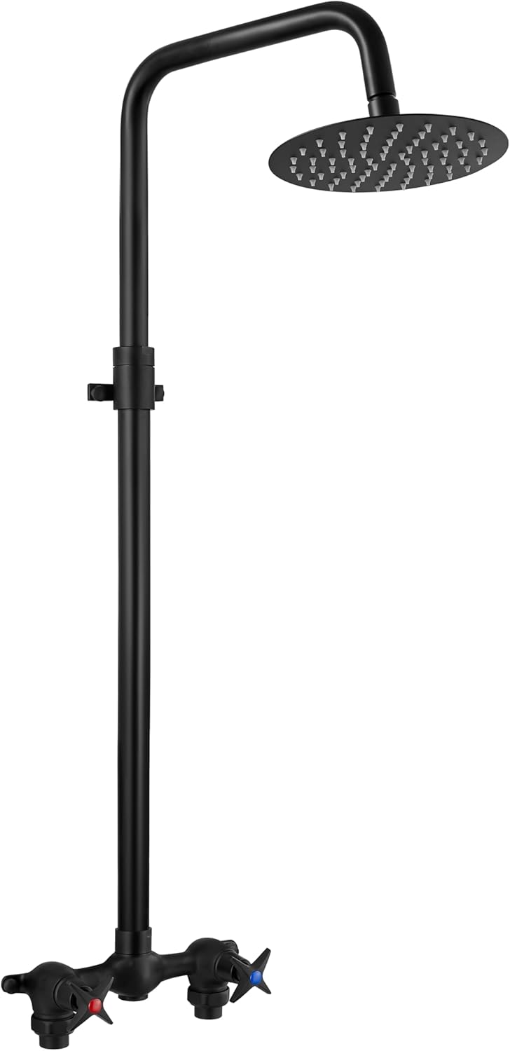 Aolemi Outdoor Shower Kit - Double Handle Exposed Shower with 8 Inch Rainfall Shower Head - Adjustable Height - Matte Black