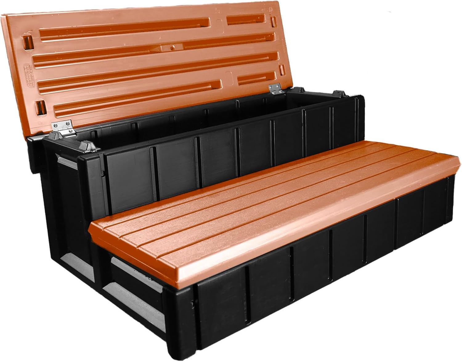 Confer Plastics Two Tier 36" Wide Storage Hot Tub Step: Durable, Multi-Functional, Non-Skid Spa Steps, Easy Installation, Sturdy, Long Lasting Upgrade to Your Space. Proudly Made in USA. - Redwood