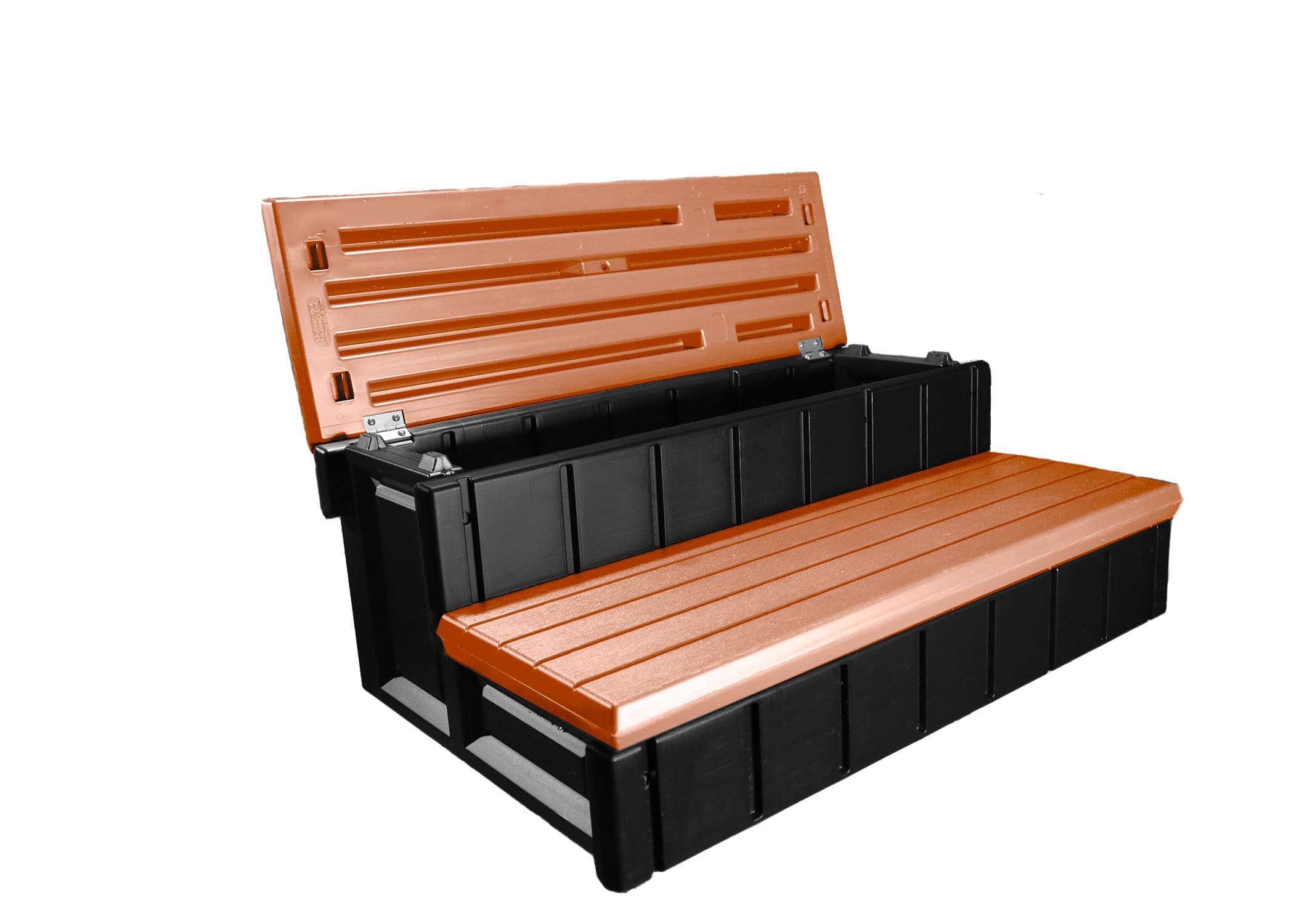 Confer Plastics Two Tier 36" Wide Storage Hot Tub Step: Durable, Multi-Functional, Non-Skid Spa Steps, Easy Installation, Sturdy, Long Lasting Upgrade to Your Space. Proudly Made in USA. - Redwood