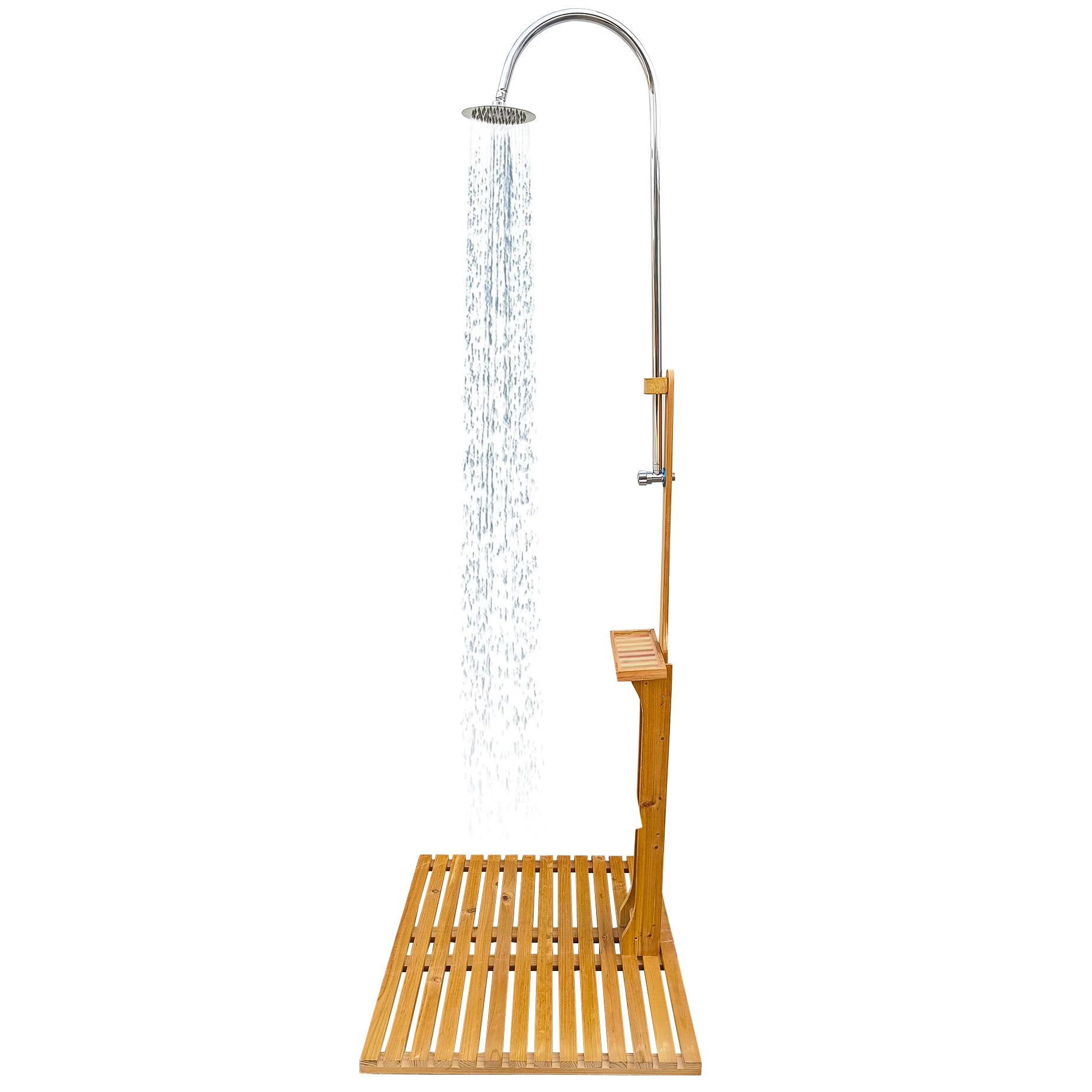 Outdoor Shower Kit Portable Wood Outdoor Garden Pool Shower with Chassis Board for Outdoor Backyard Poolside Beach Pool Spa,Wood