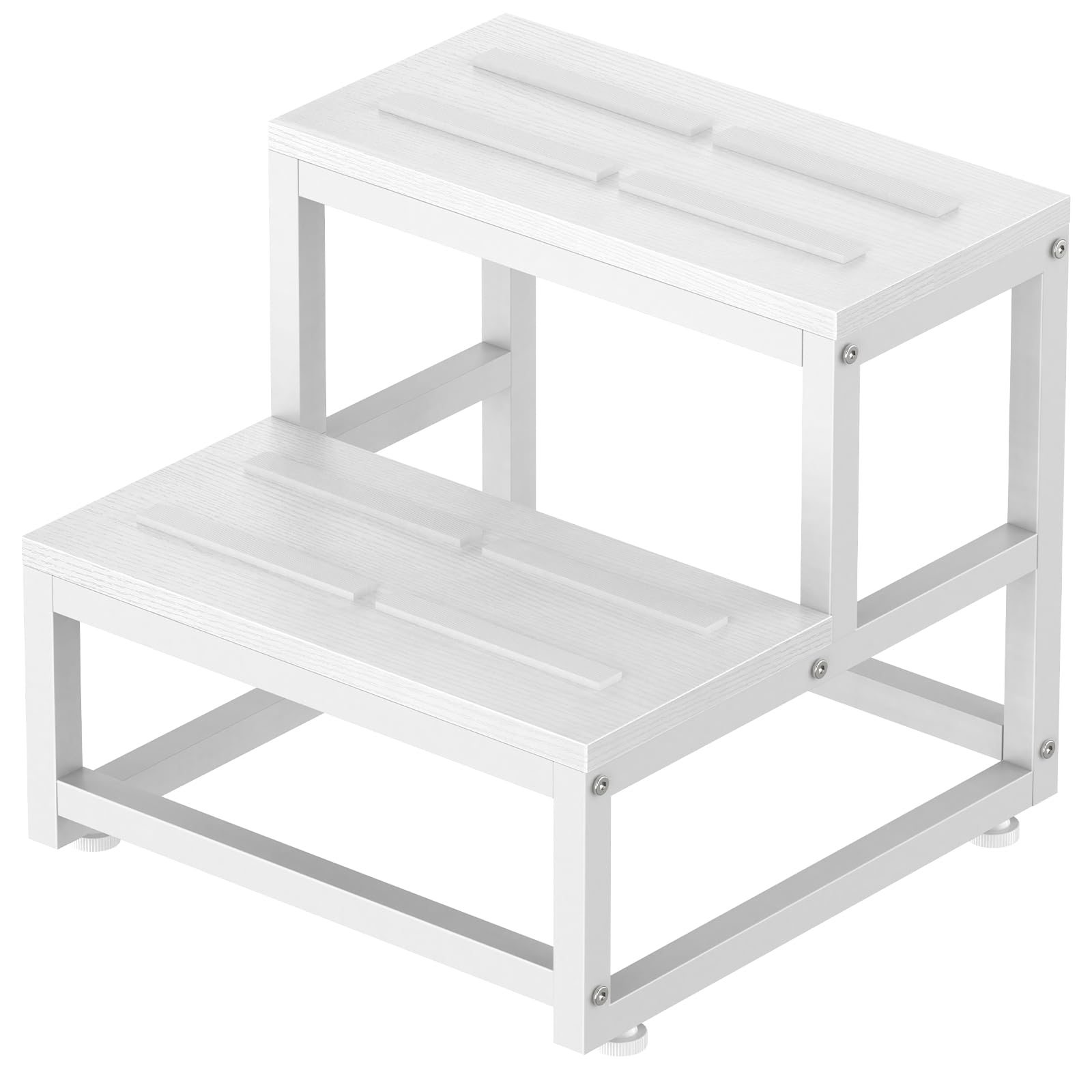 LIANTRAL Step Stool for Adults & Kids, Heavy Duty Wooden Stepping Stools, Bedside Foot Stool with 500lbs Load Capacity, Non-Slip 2 Step Stool for Bed, Kitchen, RV - Gray