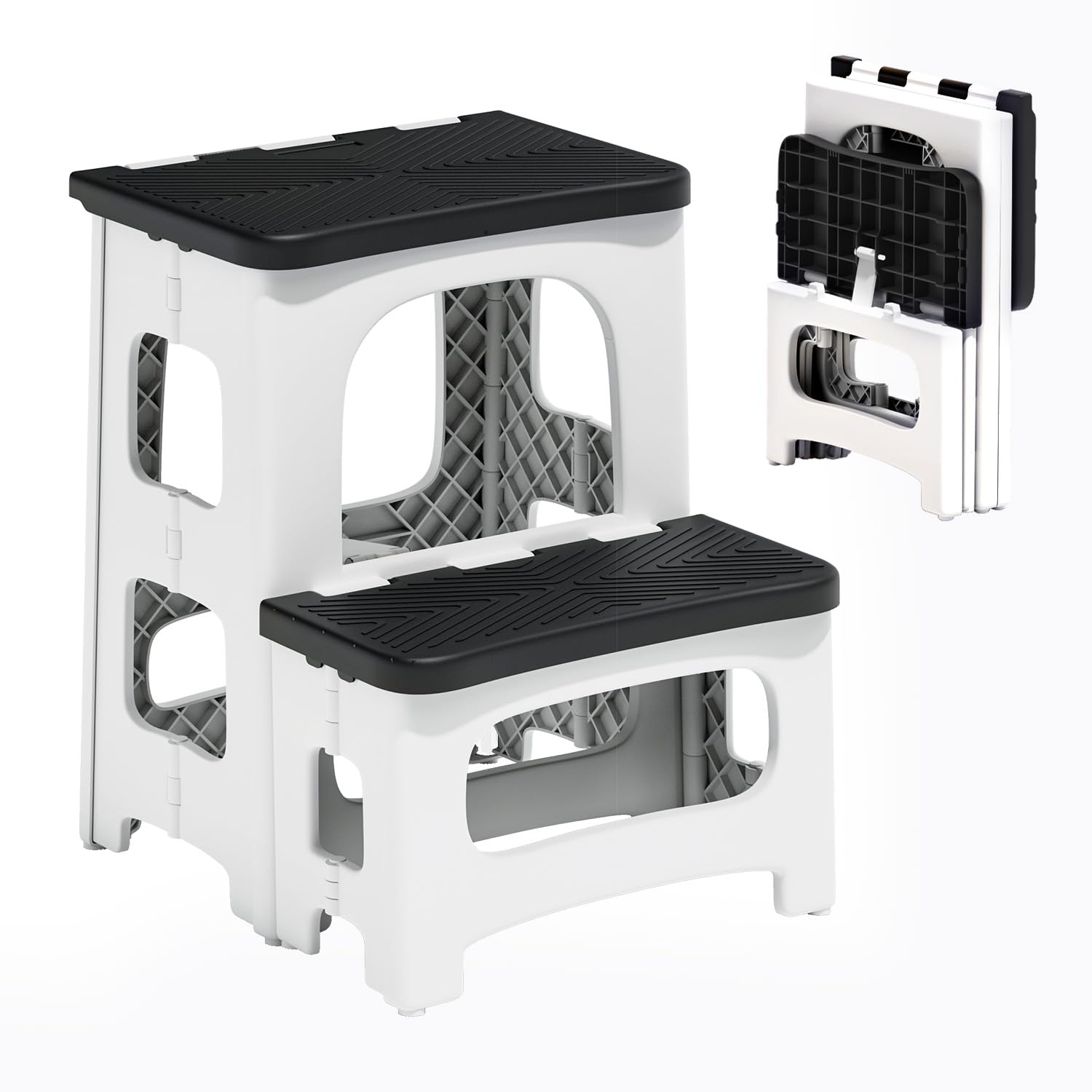 2 Step Stool Foldable, Non-Slip Steps, Folding Step Stool for Adults & Kids, Plastic Stool Pool Ladder, Collapsible Stools 2 Step Ladder for Kitchen Toilet Bedroom Office RV, Holds 330 lbs