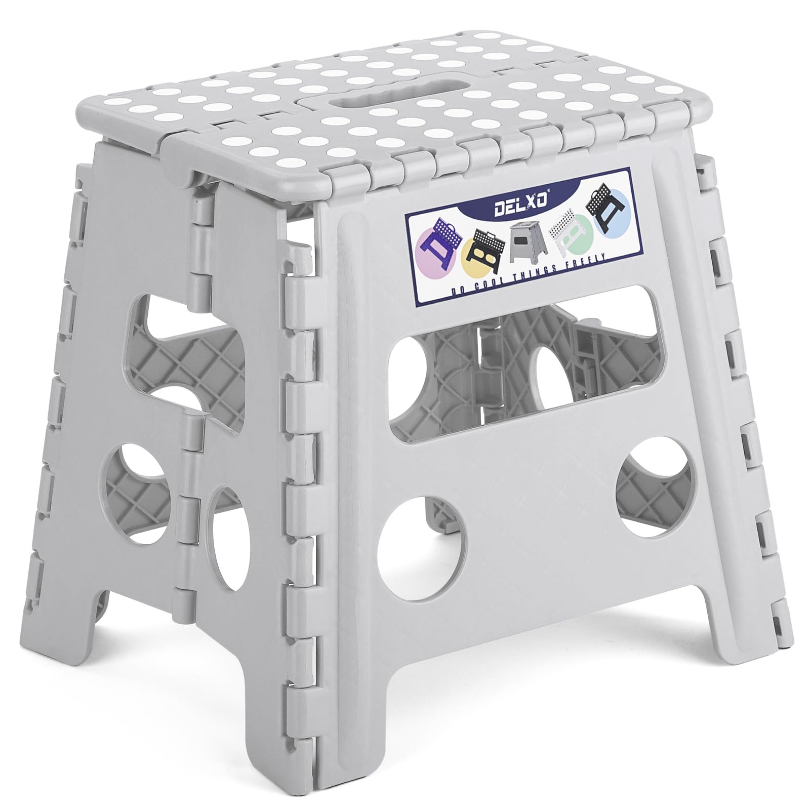 Delxo Folding Step Stool, 13 inch Non-Slip Foldable Stools Up to 300 LBS, Step Stool with Handle, Lightweight for Kitchen, Bathroom, Bedroom, Garden, Black, 1PC