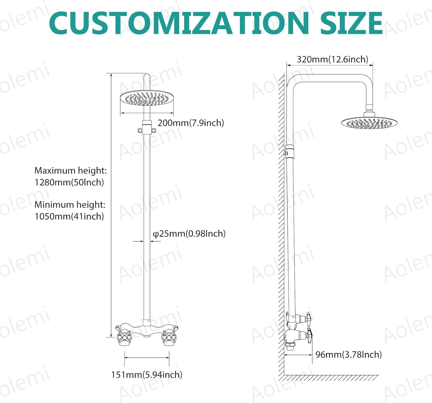 Aolemi Outdoor Shower Kit - Double Handle Exposed Shower with 8 Inch Rainfall Shower Head - Adjustable Height - Matte Black