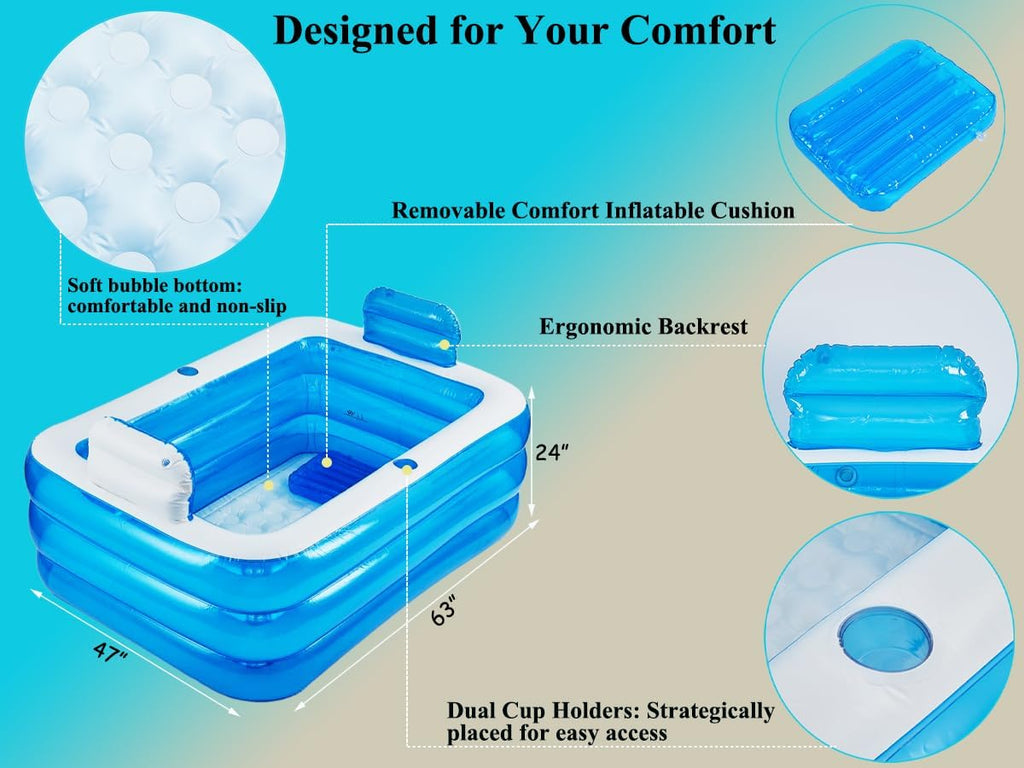 Inflatable Adult Bath Tub 2 Person,Freestanding Blow Up Bathtub with Foldable Portable Feature for Adult Spa,Indoor and Outdoor Universal Folding Pool with Electric Air Pump