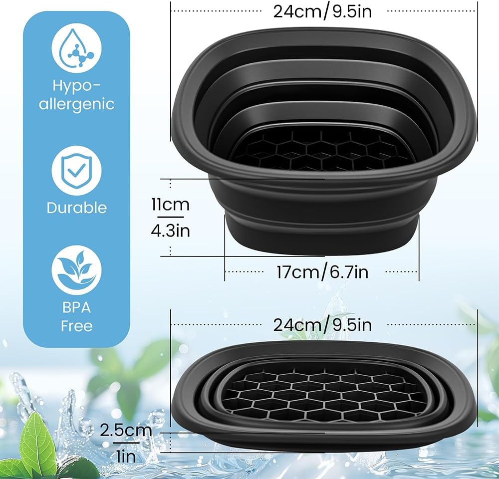Face Ice Bath Bowl, Collapsible Silicone Bowl for Facial Cold Plunge, Reusable Cold Plunge Basin, Built-in Ice Tray for Skin Tightening, Ice Bath Tool for Home,Travel, Camping (Black, Square)