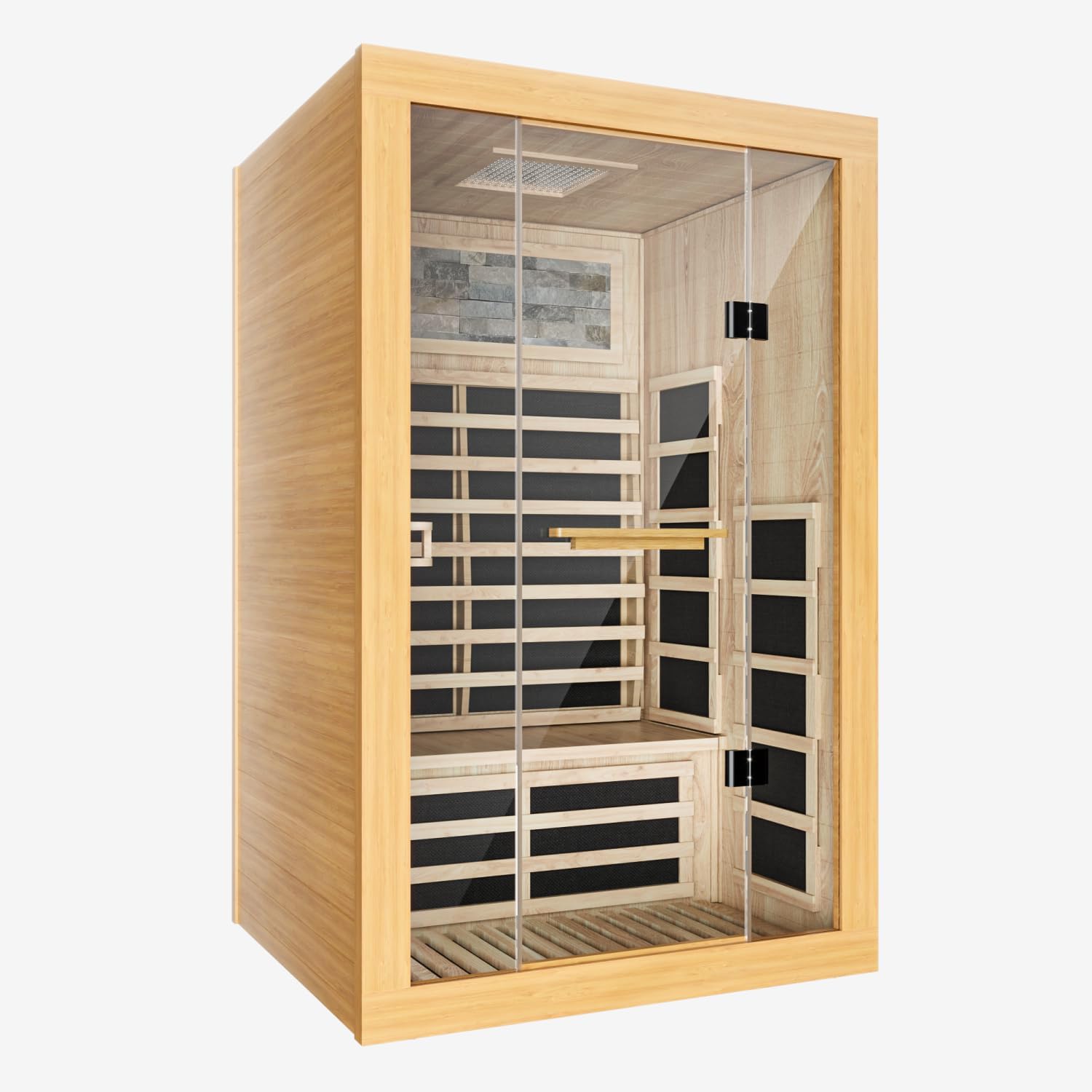 2 Person Far Infrared Sauna, Indoor Sauna for Home, 2000W Low EMF 110V with 8 Heaters, Chromotherapy Lights, Control Panel, Foot Controllable, Bluetooth Speaker, 47.2 * 41.3 * 75 in