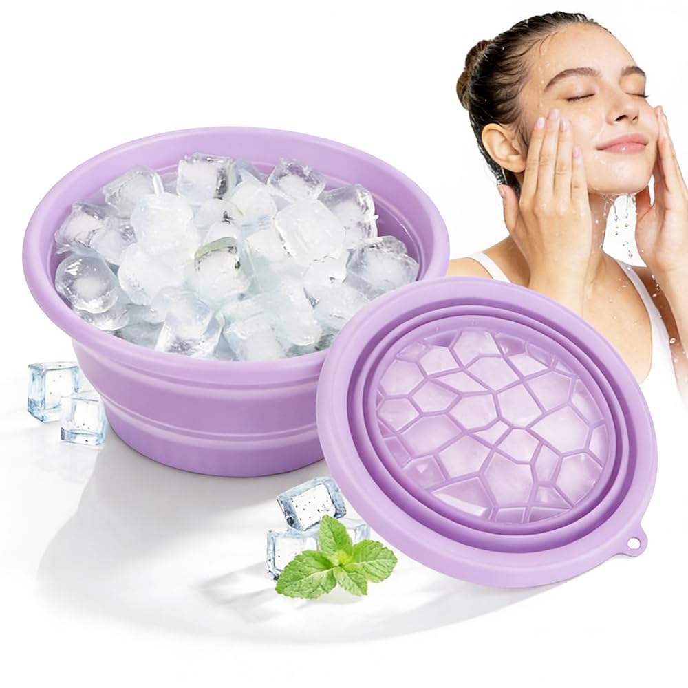 Face Ice Bath Bowl, Collapsible Silicone Bowl for Facial Cold Plunge, Reusable Cold Plunge Basin, Built-in Ice Tray for Skin Tightening, Ice Bath Tool for Home,Travel, Camping (Black, Square)