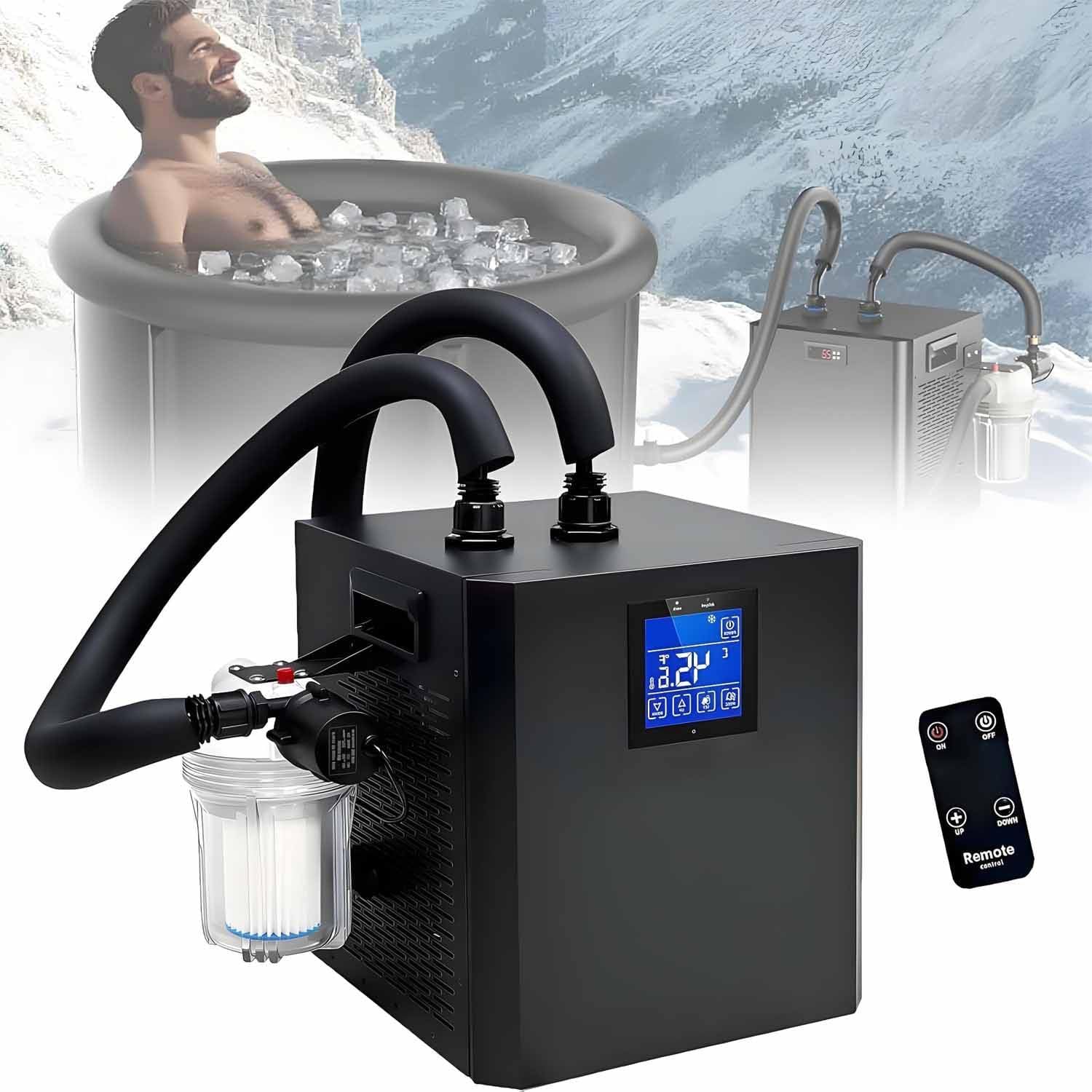 1/3 Horsepower Ice Bath Water Chiller, Cold Plunge Chiller, Cools to 39°F, Remote Control, with External Filter & Submersible Pump,for Home Cold Plunge & Athletes Doublewaterpump