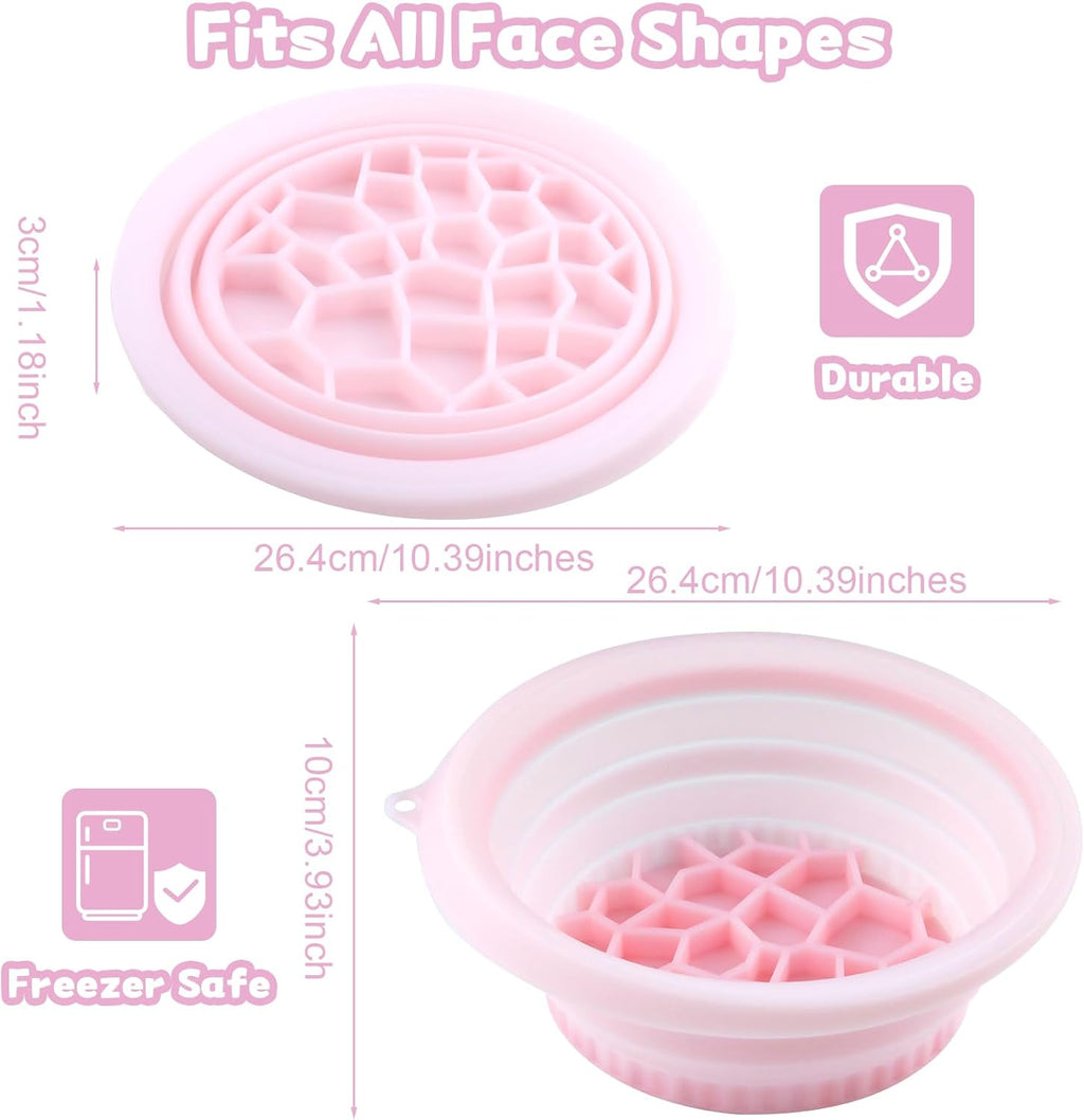 Face Ice Bowl with Built-in Tray, Silicone Facial Bath for Skincare to Soothe Pores and Reduce Puffiness, Cold Plunge Tool with Spa Headband and Wristbands, Pink