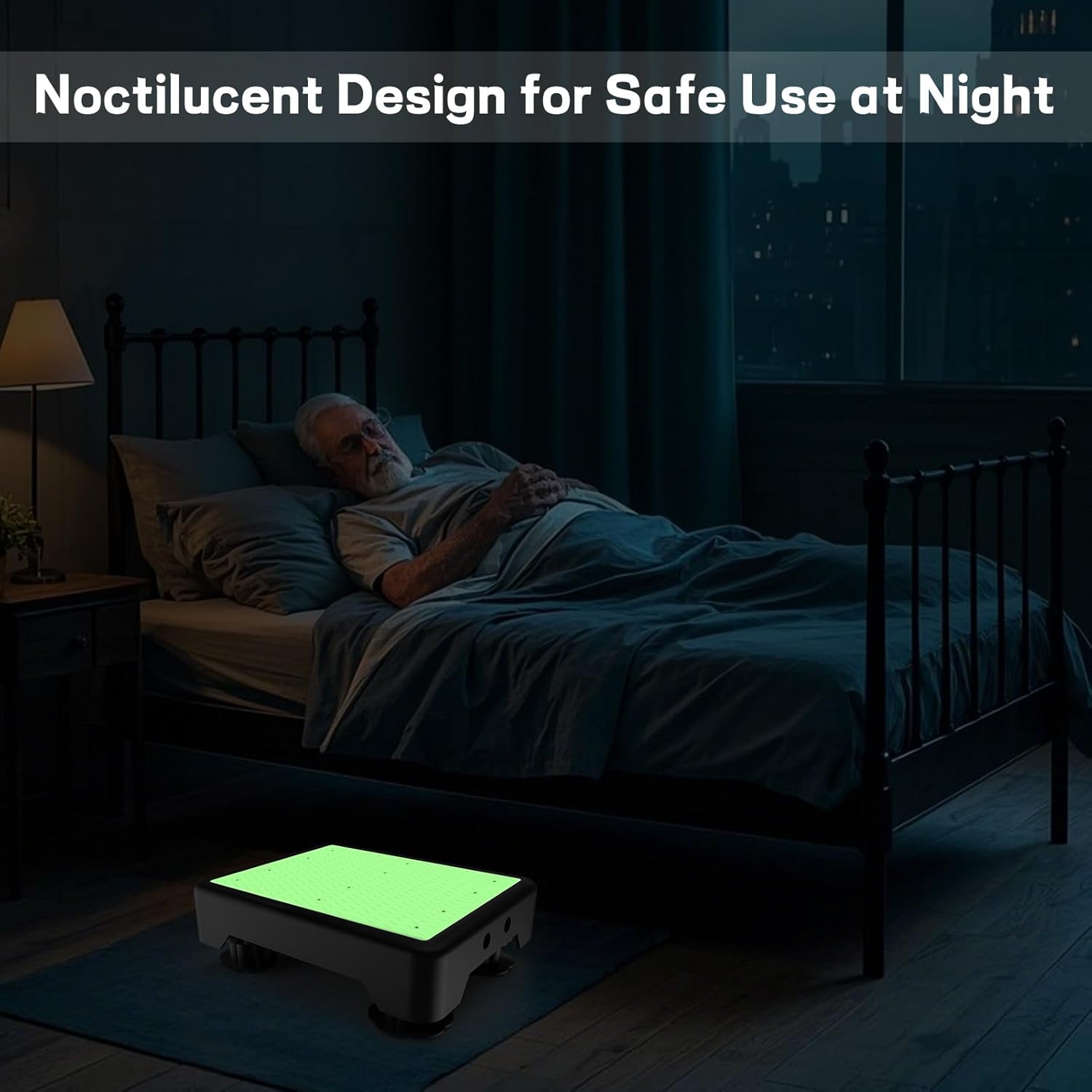 Adjustable Step Stool for Adults, Noctilucent Bed Step Stools, 660 LBS Capacity Non-Slip Safety Step Platform Indoor and Outdoor for Seniors and Kids, Wide Step Stools Elderly Assistance at Night
