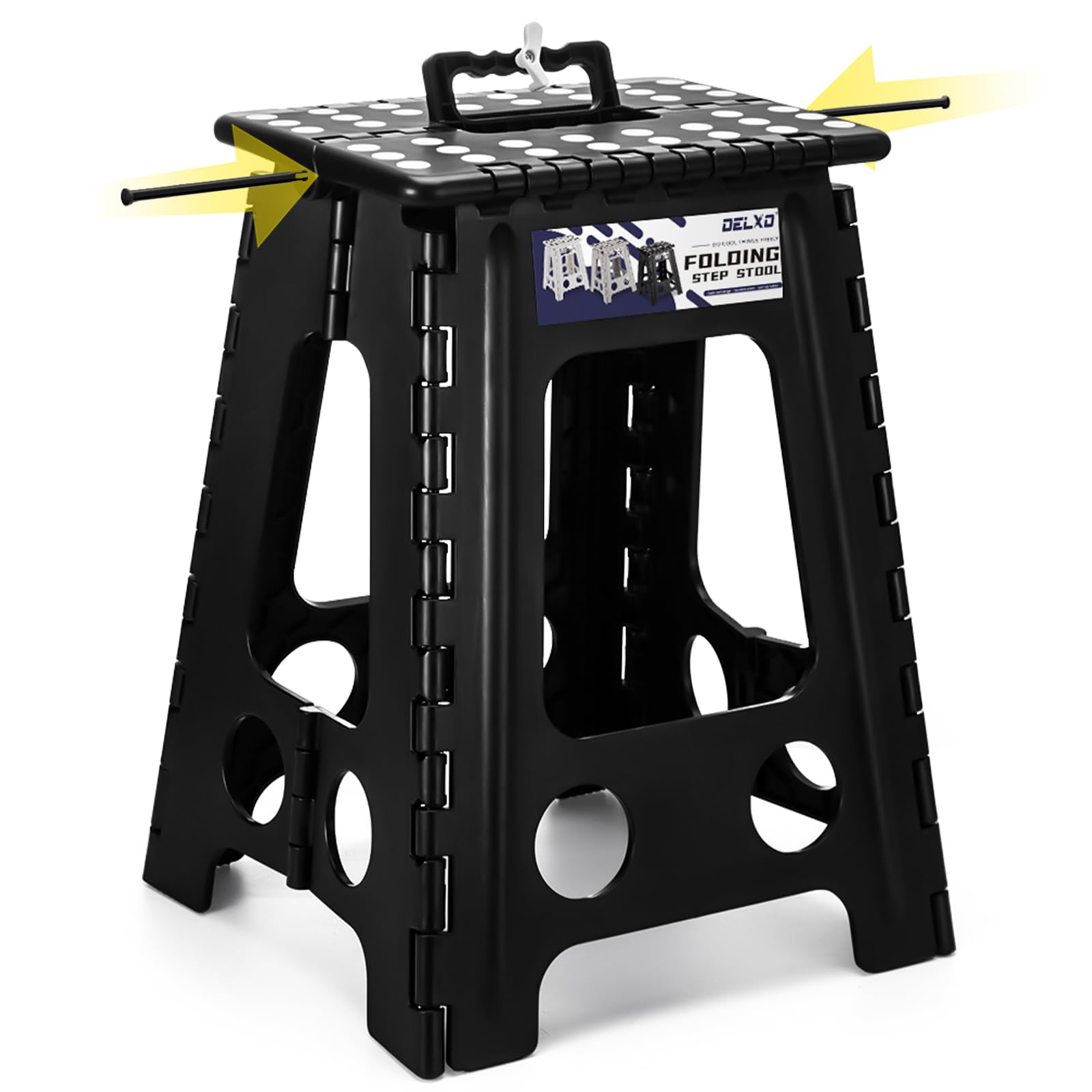 Delxo Folding Step Stool, 13 inch Non-Slip Foldable Stools Up to 300 LBS, Step Stool with Handle, Lightweight for Kitchen, Bathroom, Bedroom, Garden, Black, 1PC