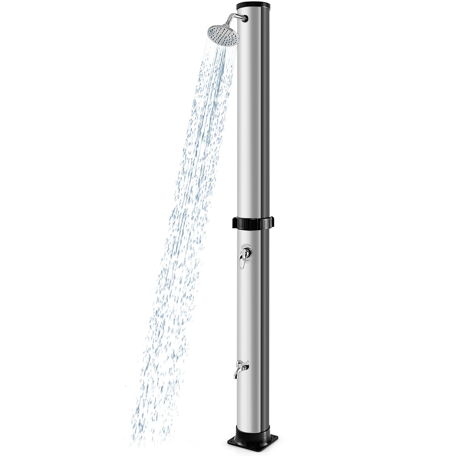 Goplus 10 Gallon Solar Heated Outdoor Shower, 7.2 FT Freestanding Outside Shower with Rotating Shower Head, Temperature Adjustment & Foot Shower, for Backyard Beach Pool Spa (Black)