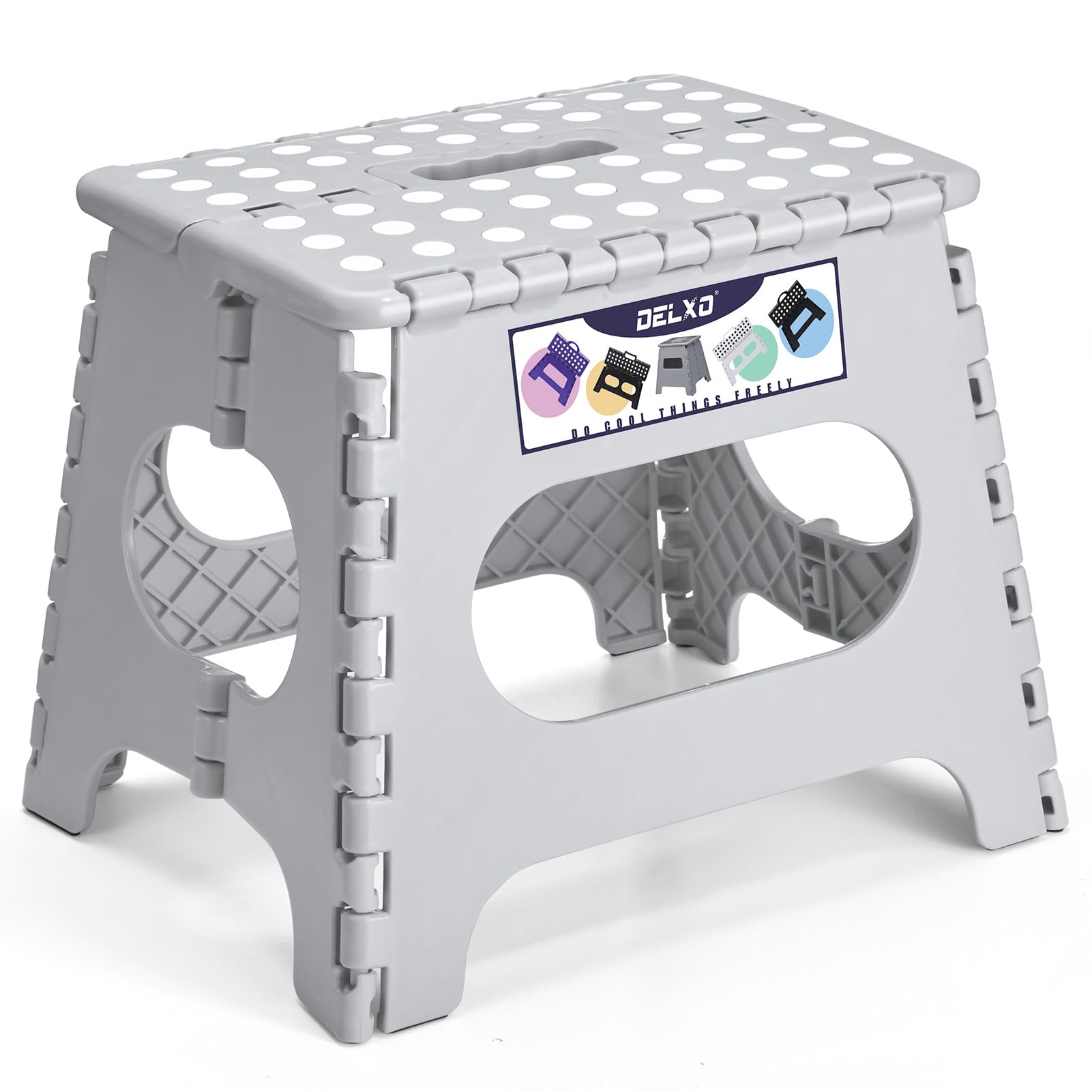 Delxo Folding Step Stool, 13 inch Non-Slip Foldable Stools Up to 300 LBS, Step Stool with Handle, Lightweight for Kitchen, Bathroom, Bedroom, Garden, Black, 1PC