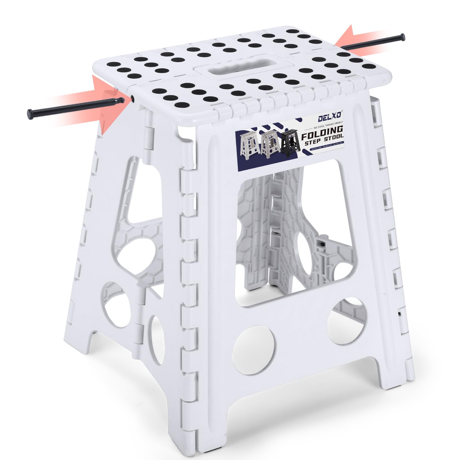 Delxo Folding Step Stool, 13 inch Non-Slip Foldable Stools Up to 300 LBS, Step Stool with Handle, Lightweight for Kitchen, Bathroom, Bedroom, Garden, Black, 1PC