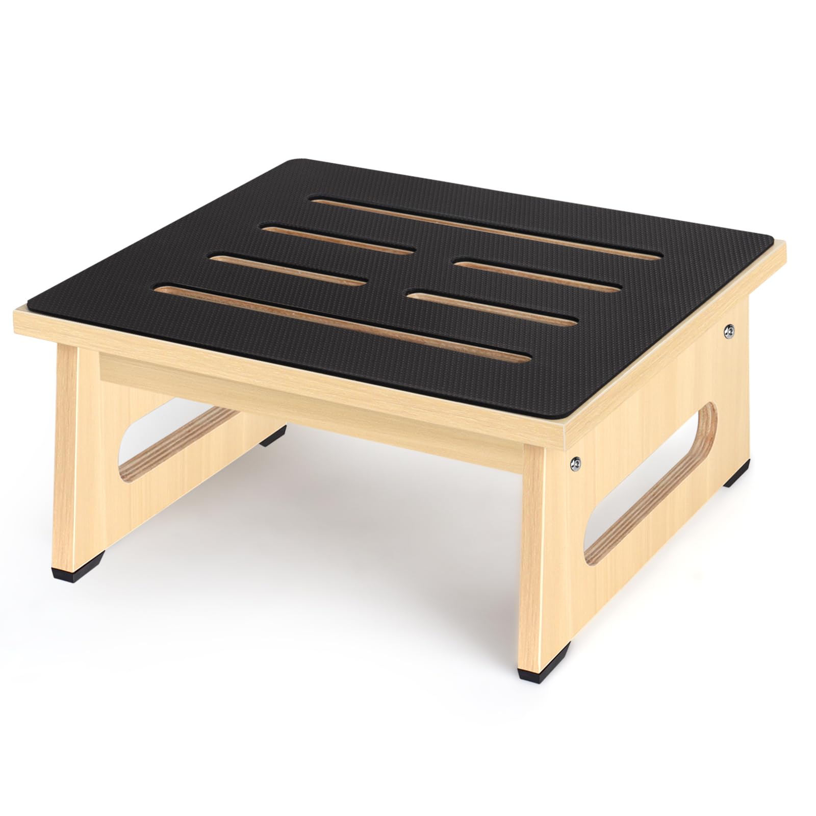 One Step Stool for Adults Seniors with Non-Slip Rubber Stepping Surface, Heavy Duty Wooden Step Stool with 450 LBS Capacity Bed Steps for High Beds, Bathroom, Bedroom, Kitchen & Kids Bedside Support