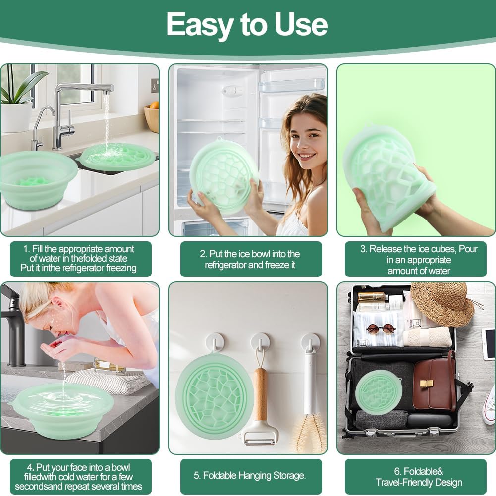 Face Tub for Ice Bath with Built-In Icetray, Collapsible Silicone Ice Face Bowl with Skincare Headband and Mask Brush, Cold Plunge Tub for Face,for Skin Tightening, Puffiness, Acne Relief & Glow