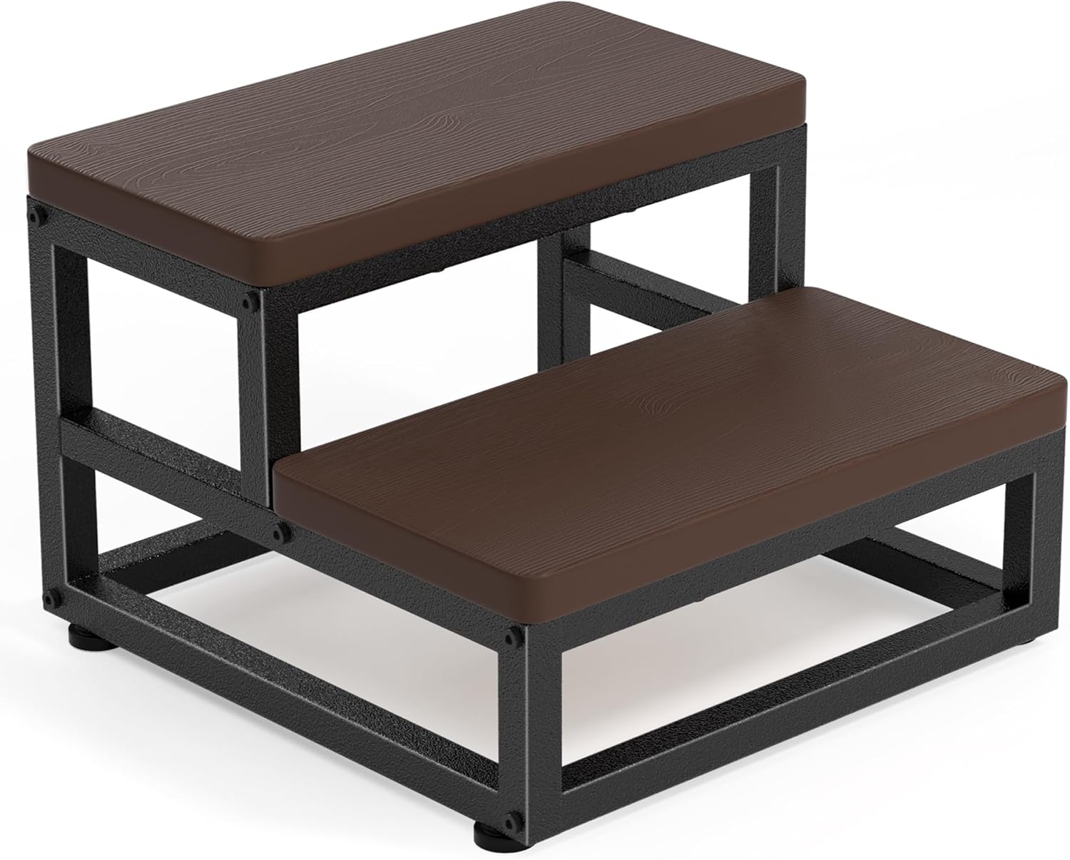2-Step Waterproof HDPE Step Stools for Adults Kids, Heavy Duty Metal Frame Stepping Stools for High Beds, Non-Slip 2 Bedside Foot Stool with 500 Lbs+ Capacity, Kitchen, Bed, RV Step-Dark Brown