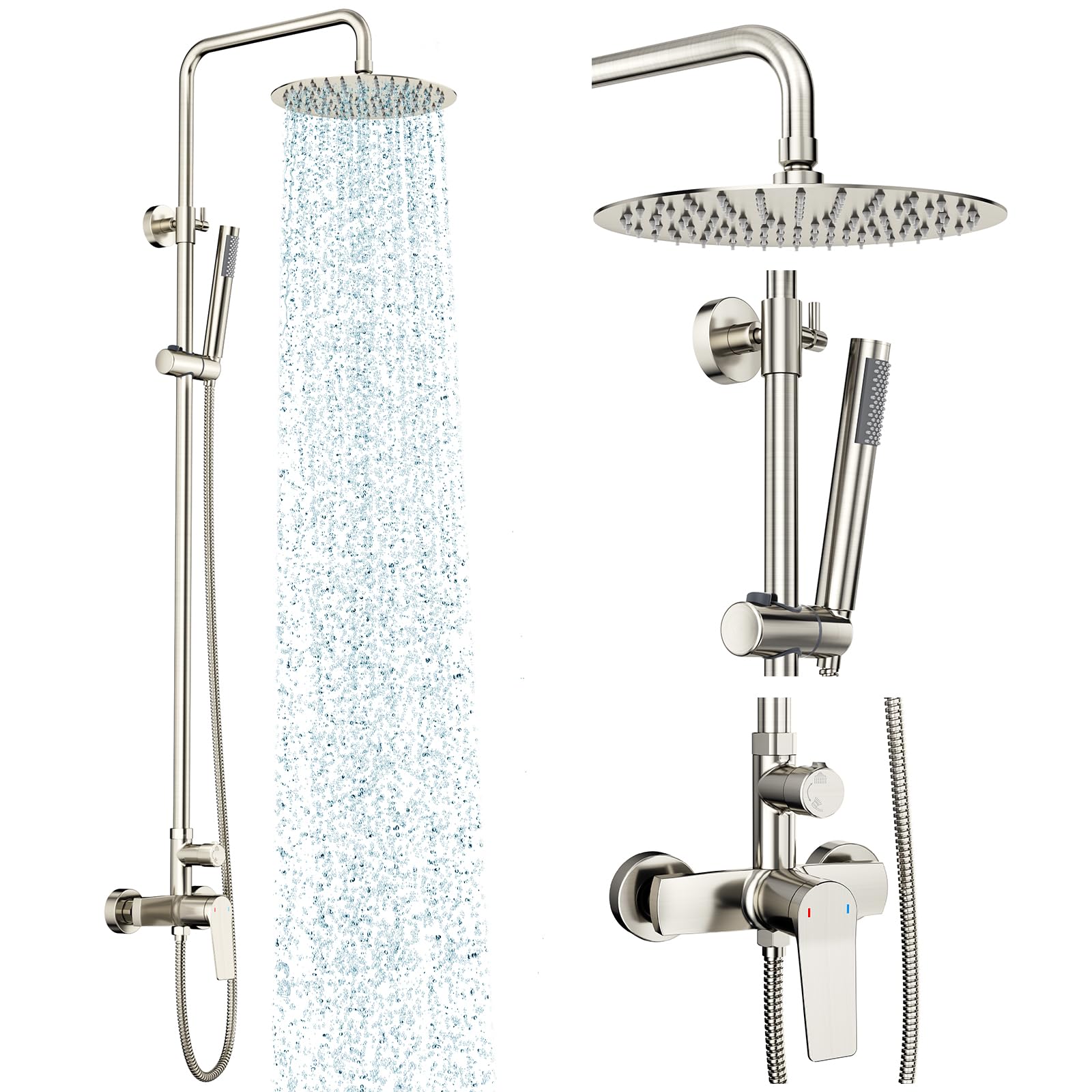 Rainsworth Outdoor Shower Kit Matte Black - Single Handle Brass Valve, 8 Inch Rain Shower Head and Handheld Spray Shower Fixture Combo, 304 Stainless Steel Wall Mount