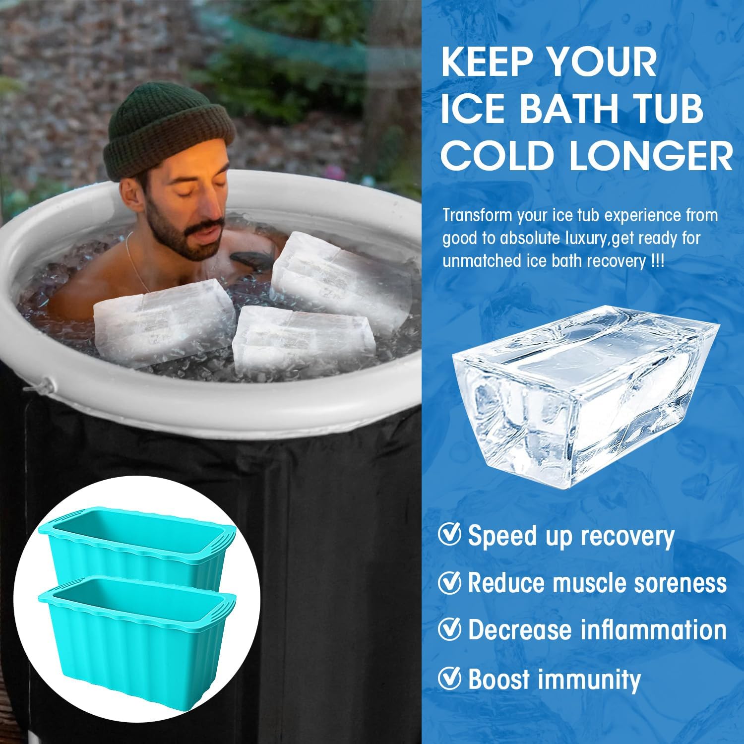 2Pack Extra Large Ice Block Molds-12LB Extra Thick Large Silicone Ice Cube Molds Reusable Giant Ice Cube Bricks Maker Molds Big Ice Tray for Coolers&Ice Bath Tub Cold Plunge Water Chiller Accessories
