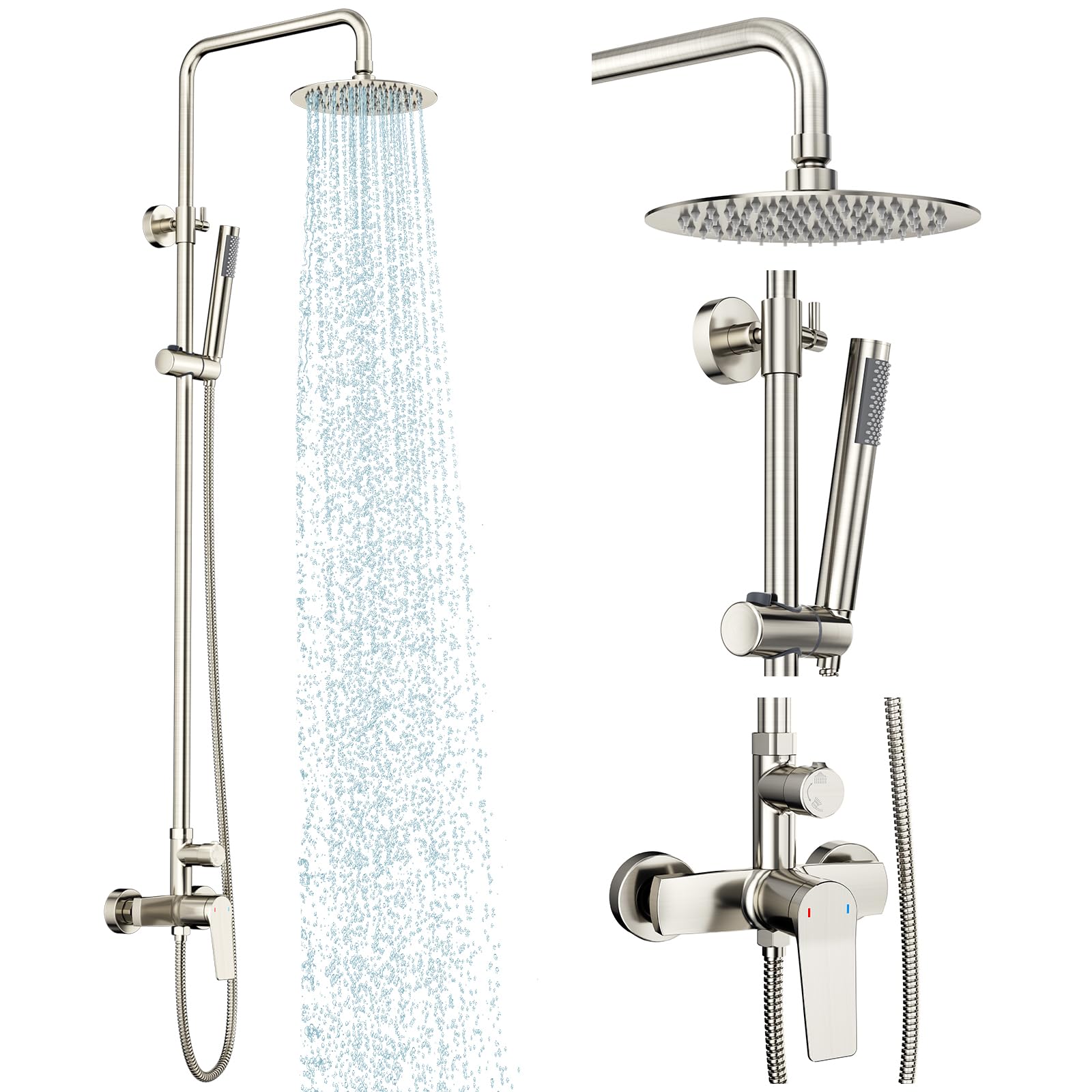 Rainsworth Outdoor Shower Kit Matte Black - Single Handle Brass Valve, 8 Inch Rain Shower Head and Handheld Spray Shower Fixture Combo, 304 Stainless Steel Wall Mount