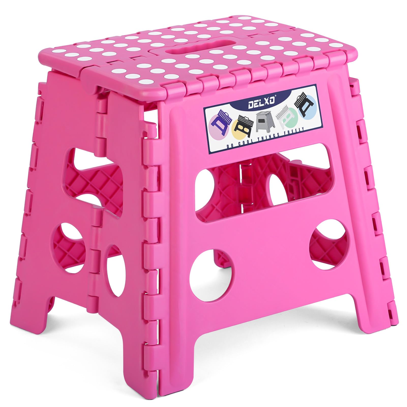 Delxo Folding Step Stool, 13 inch Non-Slip Foldable Stools Up to 300 LBS, Step Stool with Handle, Lightweight for Kitchen, Bathroom, Bedroom, Garden, Black, 1PC